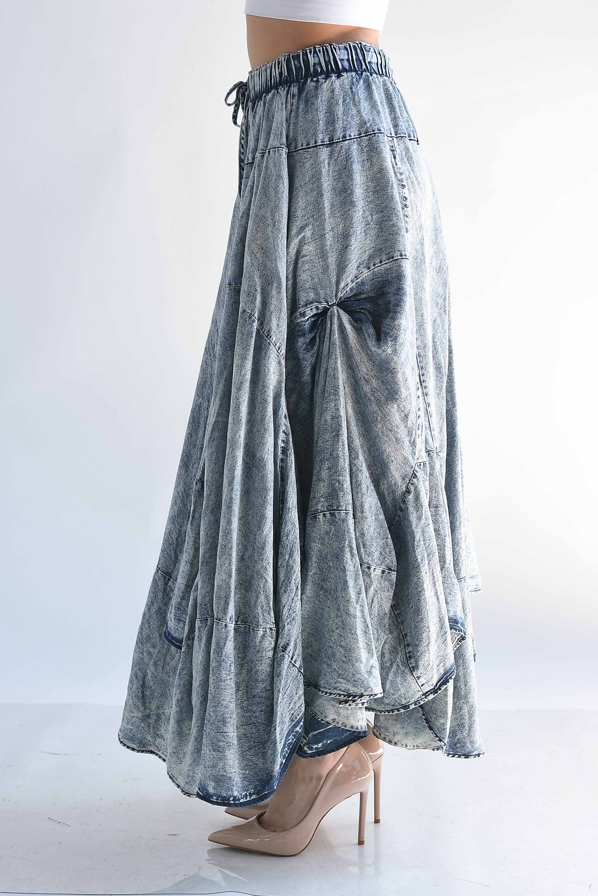 Maxi Falda Denim asimétrica acidwash