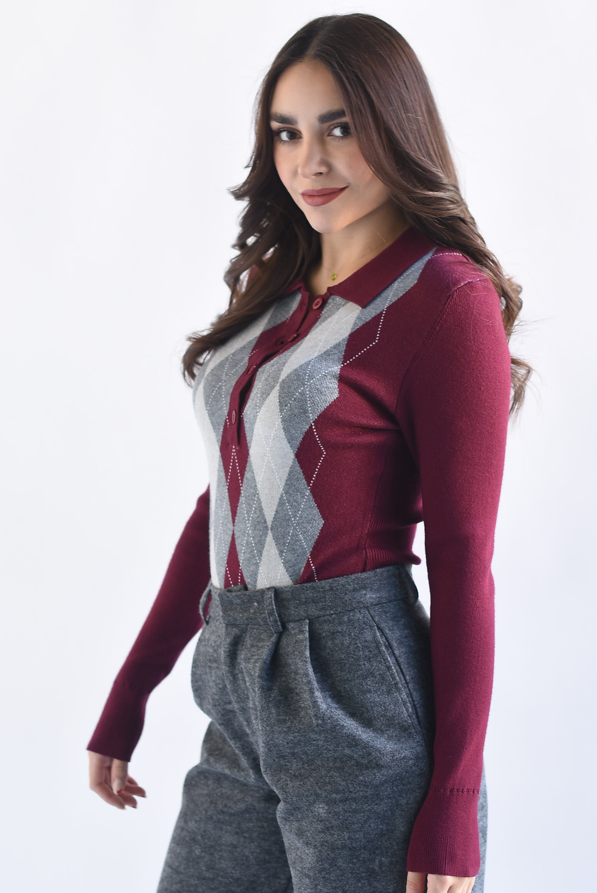 Body punto rombos cuello polo