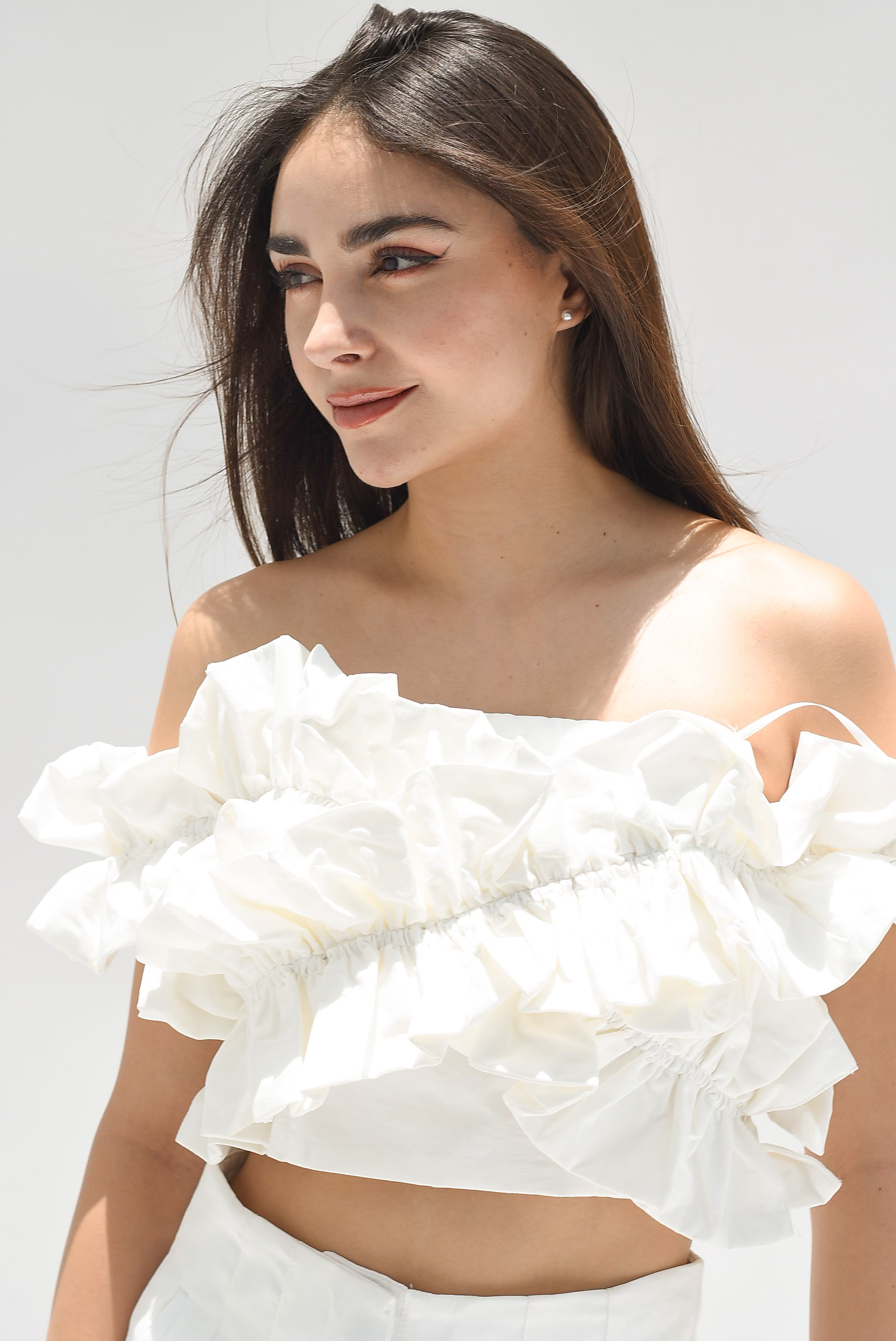 Top asimétrico drapeado Blanco