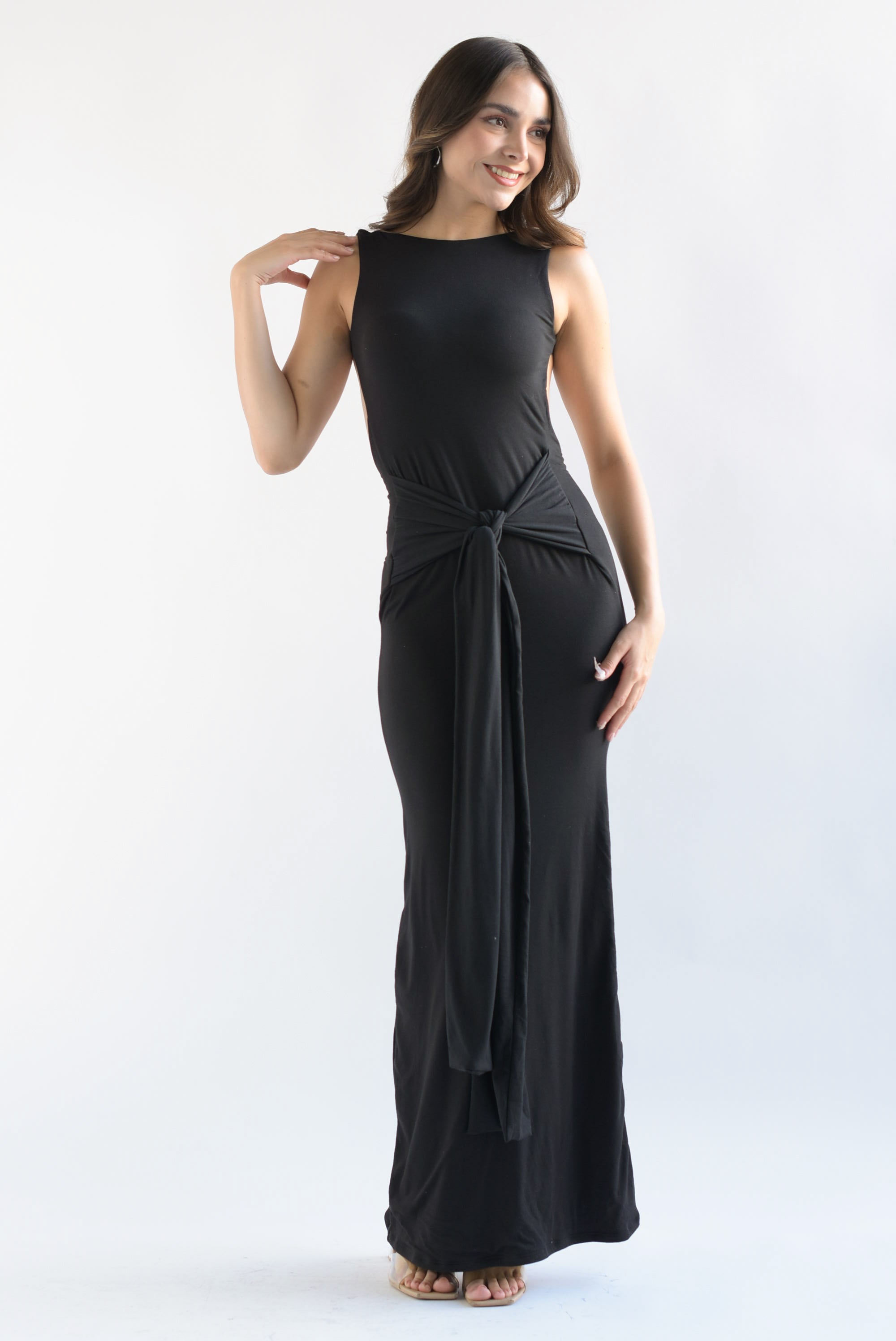 Vestido largo algodón espalda cinta algodón Negro