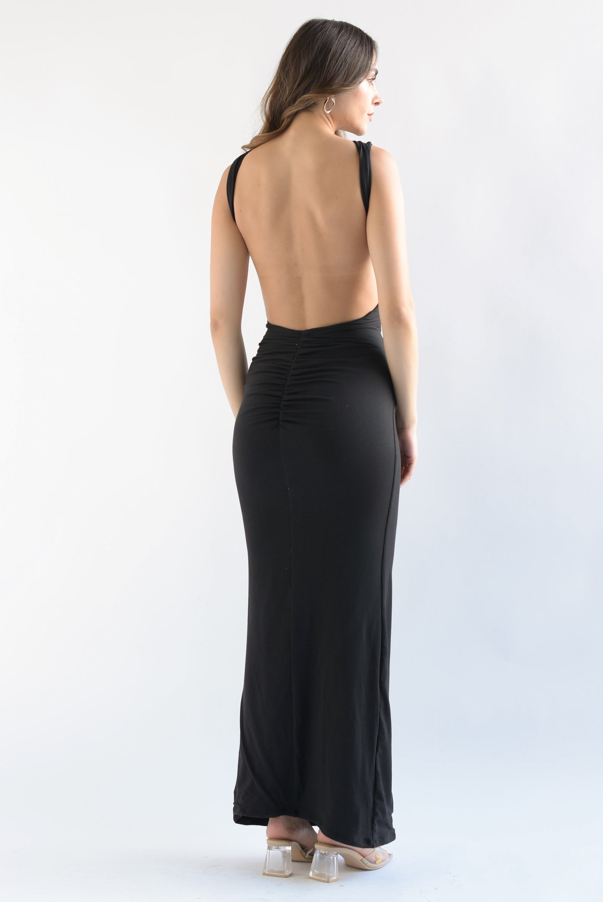 Vestido largo algodón espalda cinta algodón Negro