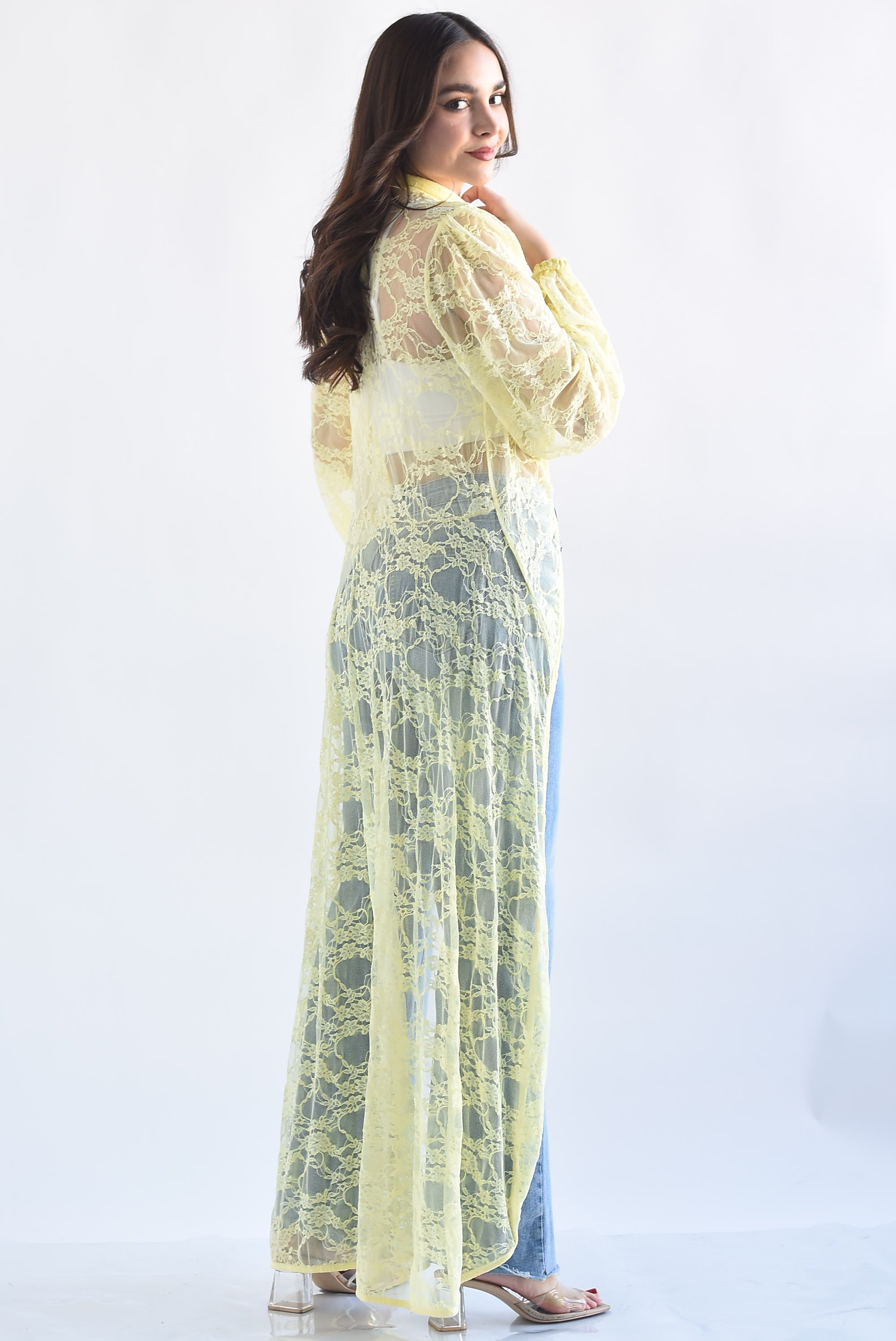 Maxi blusa asimétrica encaje