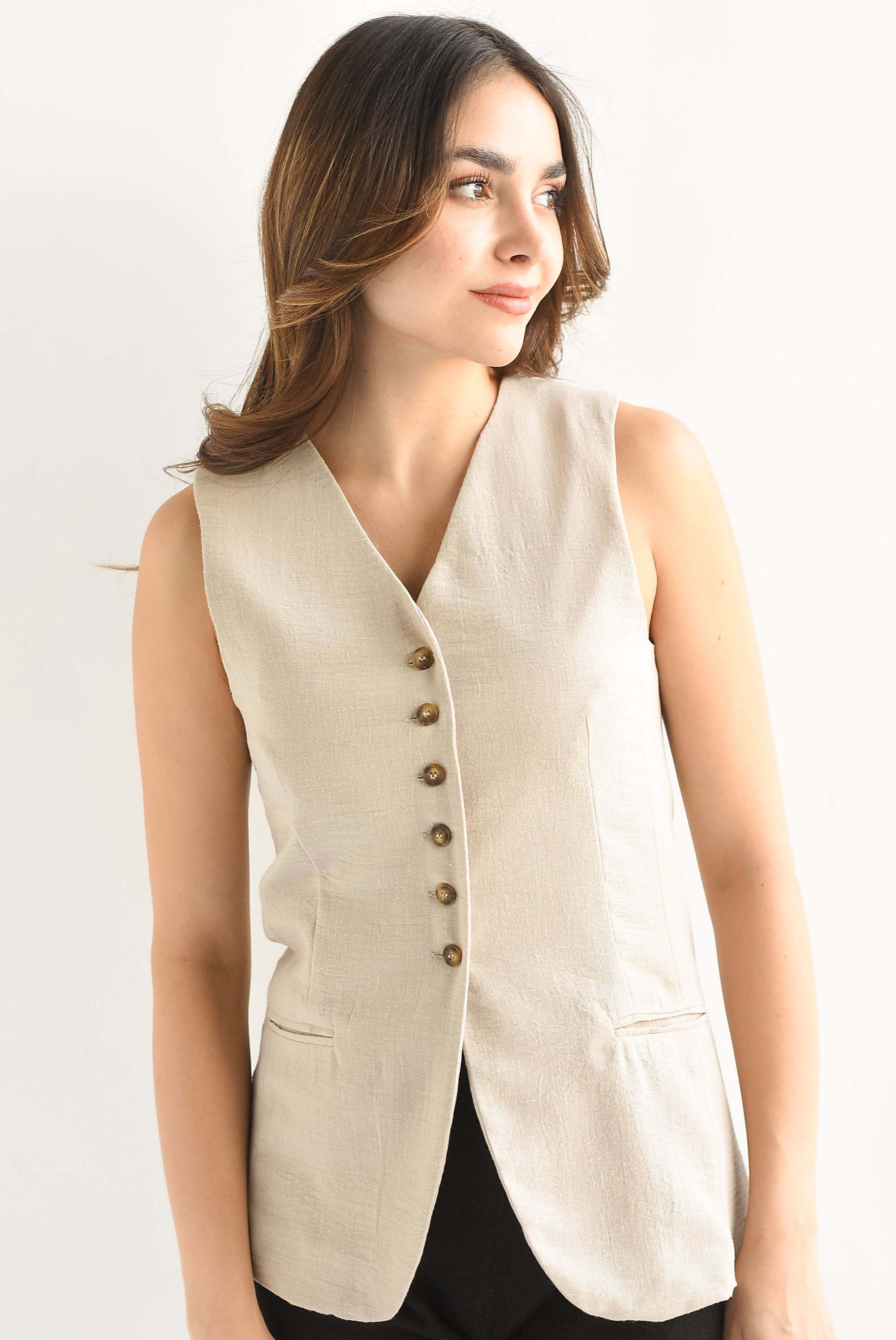 Chaleco largo botones carey Crudo