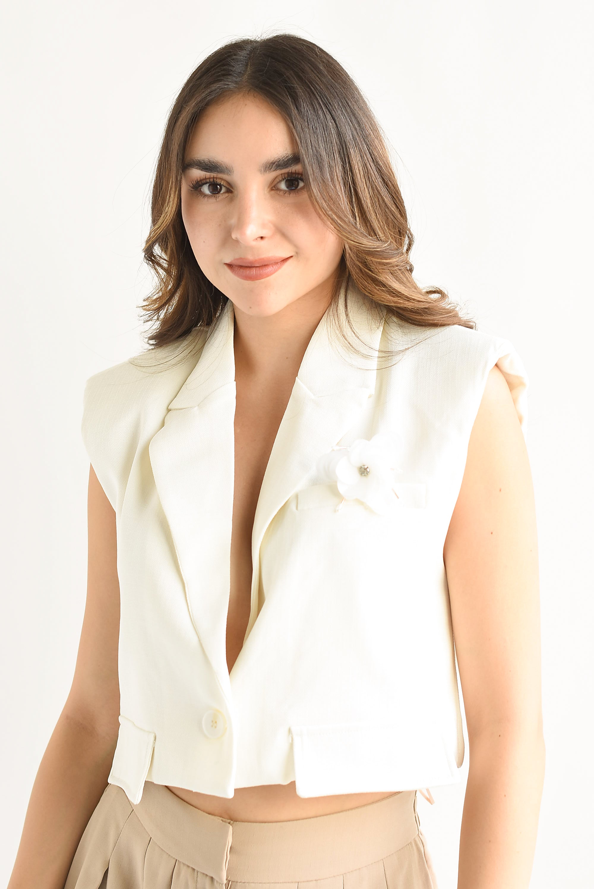 Chaleco crop Flor Ivory