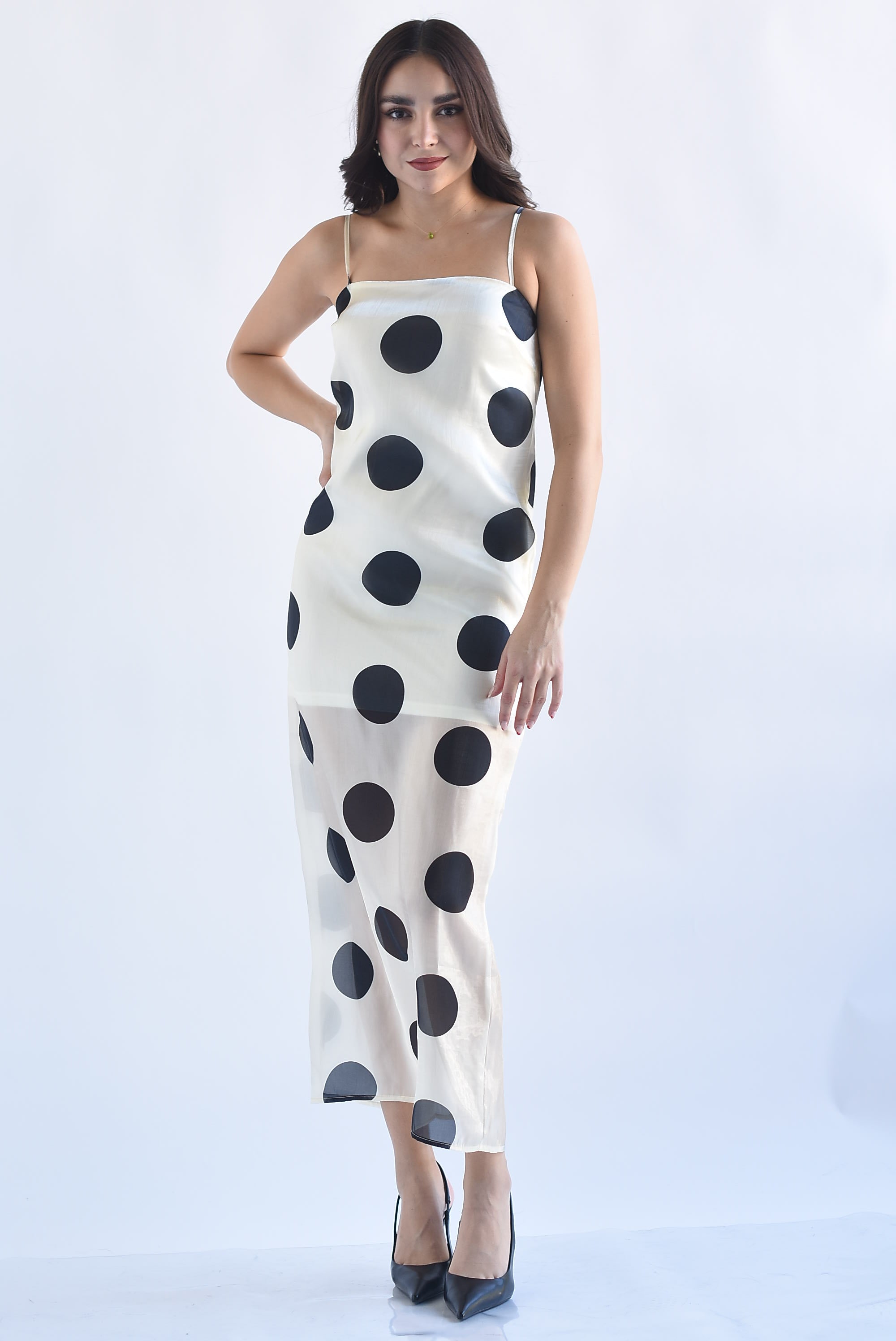 Vestido gasa tirantes polka dots chunky