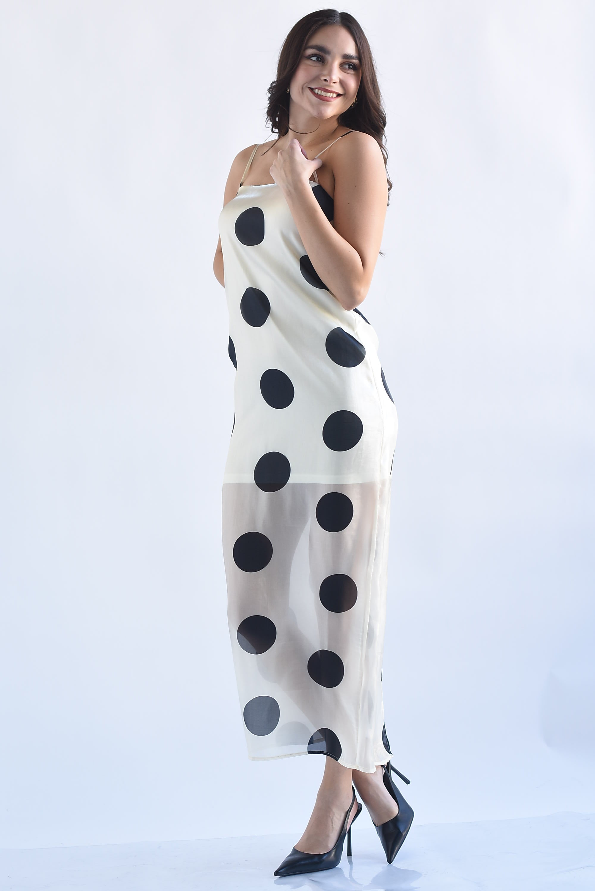 Vestido gasa tirantes polka dots chunky