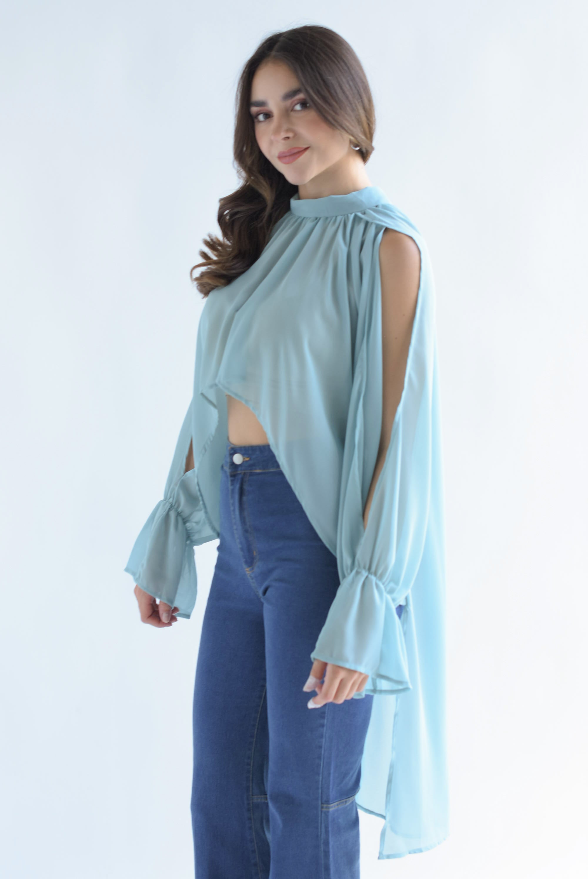 Blusa cauda trasera asimétrica Aqua