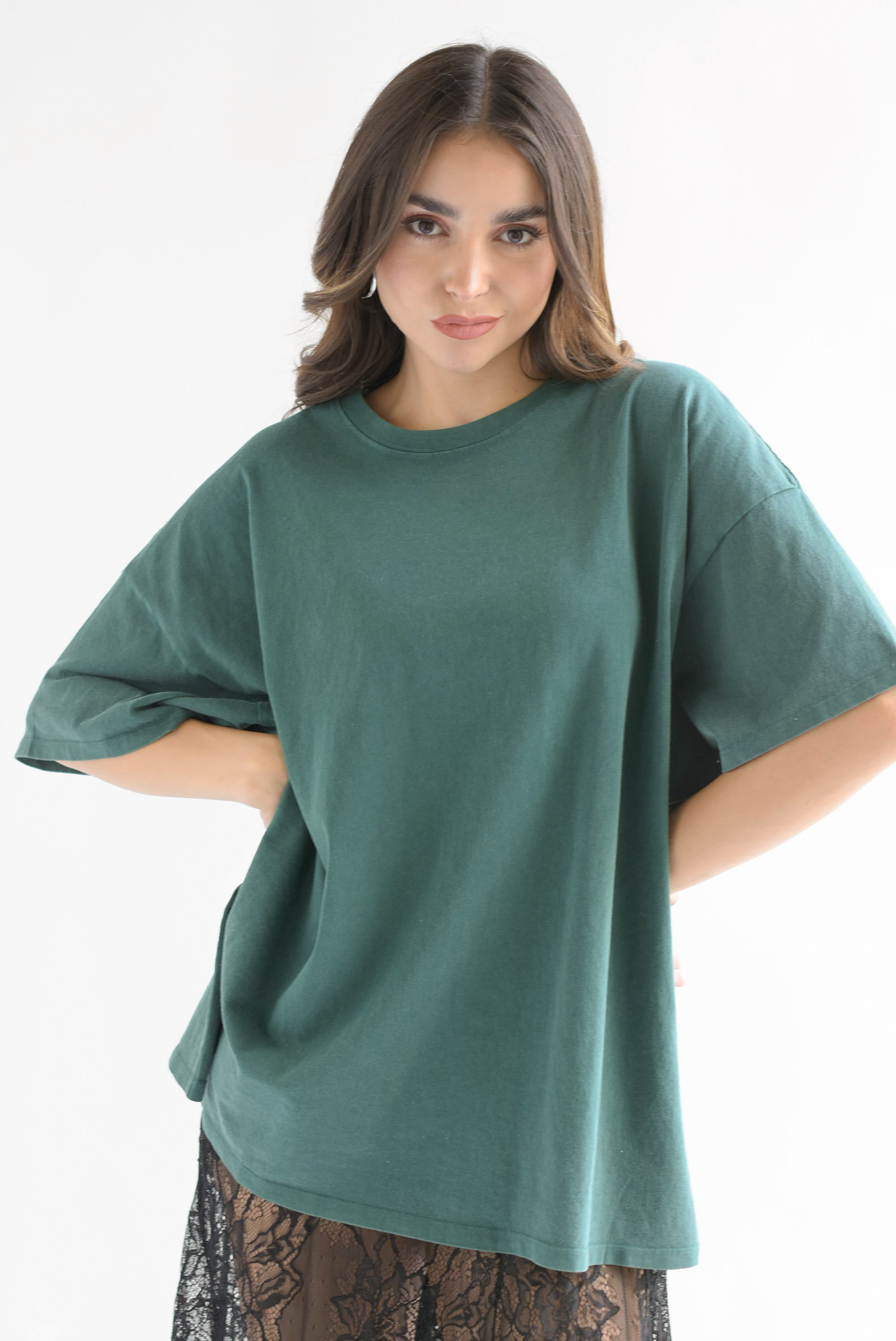T-Shirt holgada deslavada Verde Esmeralda