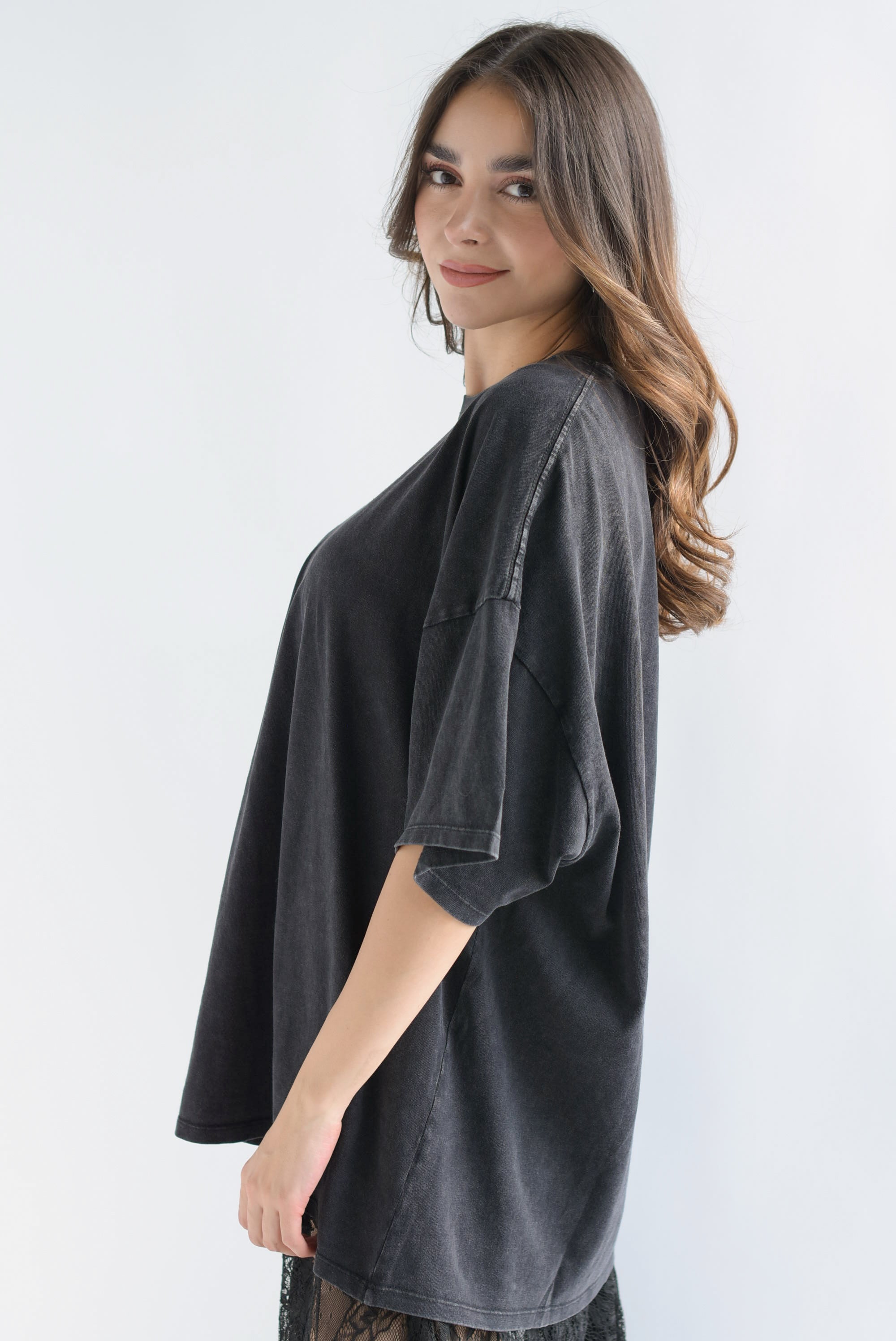T-Shirt holgada deslavada Negro