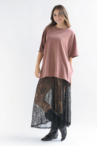 Fashion Styled T-Shirt holgada deslavada Marrón