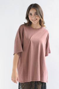 Fashion Styled T-Shirt holgada deslavada Marrón