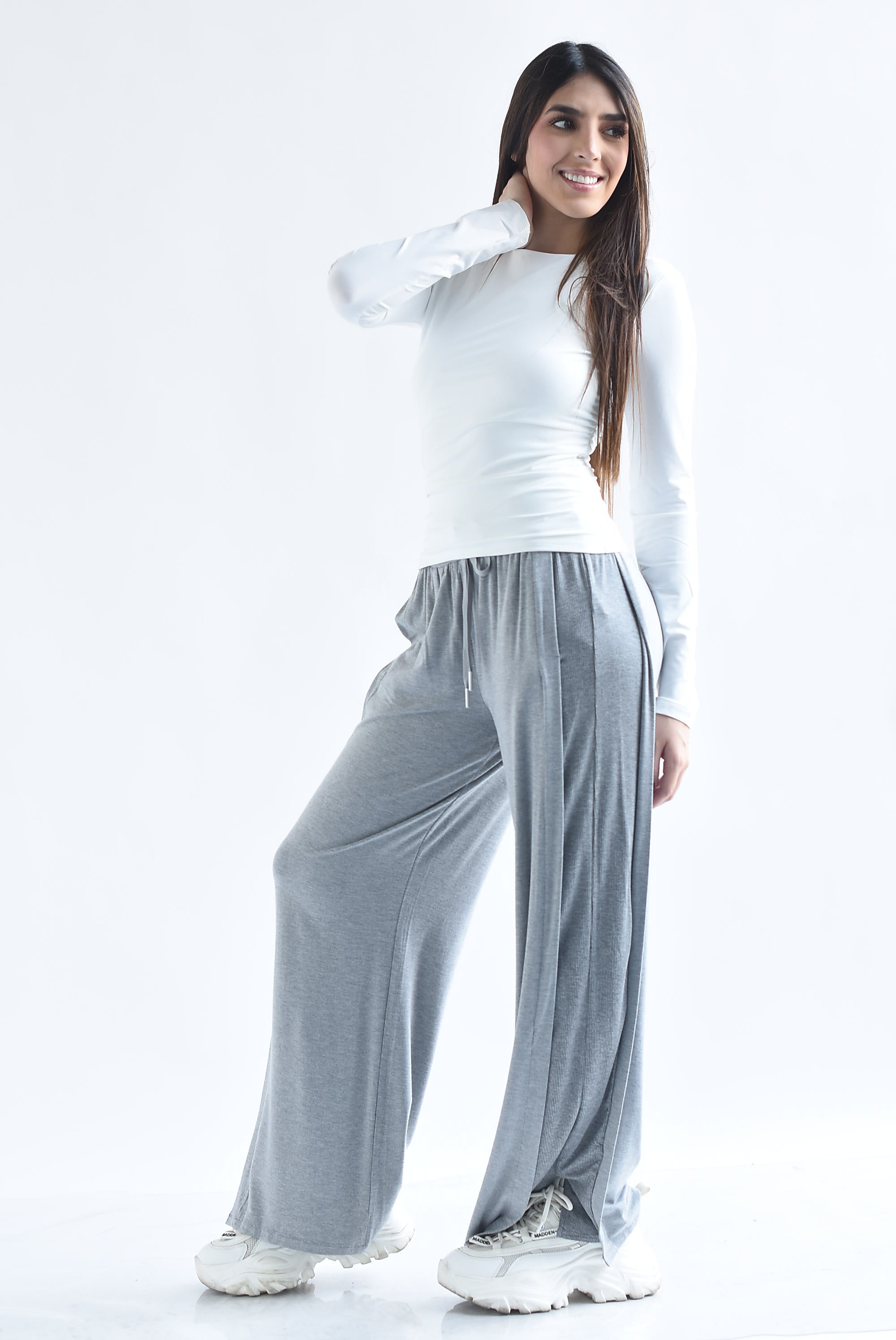 Pantalón algodón wide lateral canalé