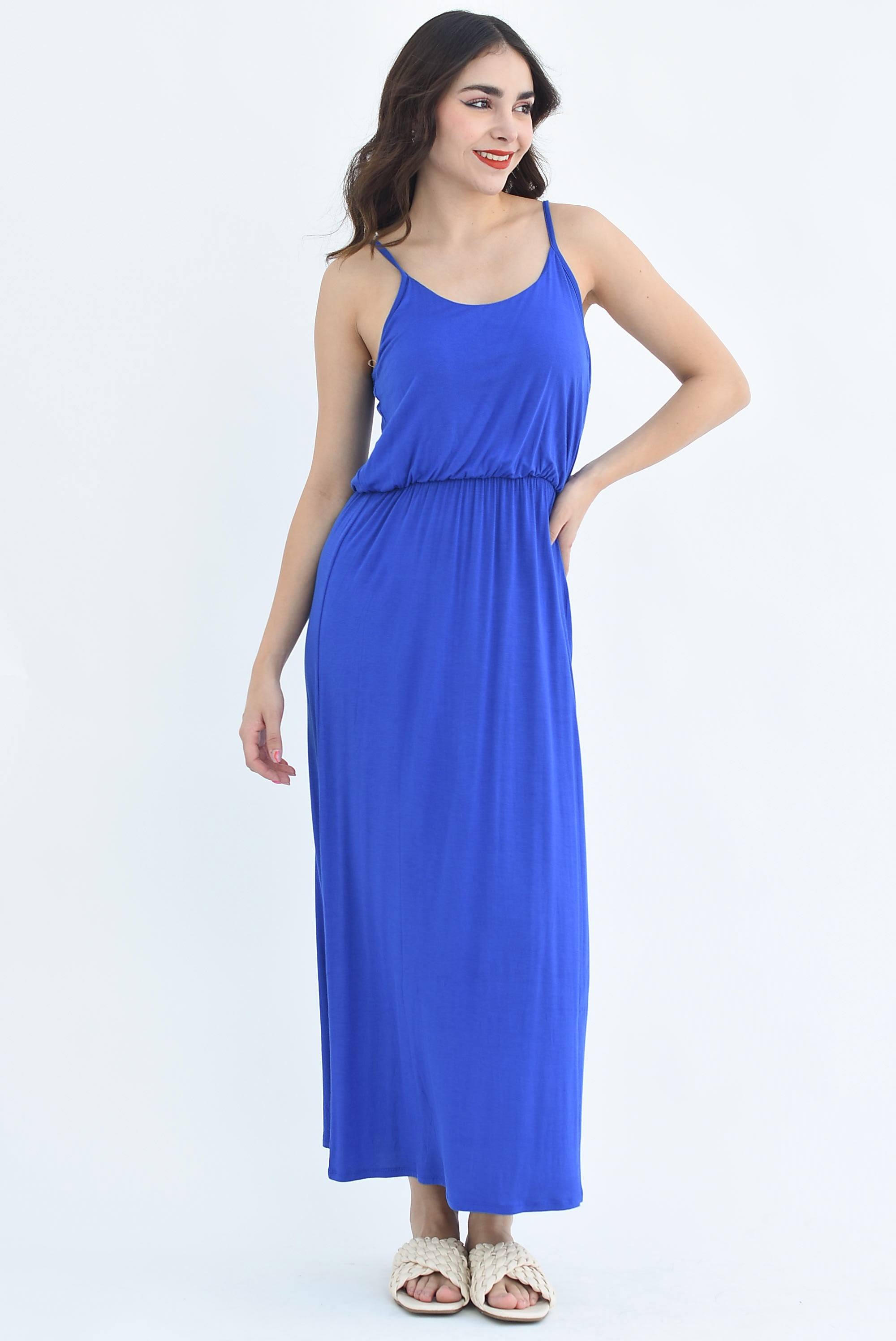 Vestido largo de algodón Azul Rey