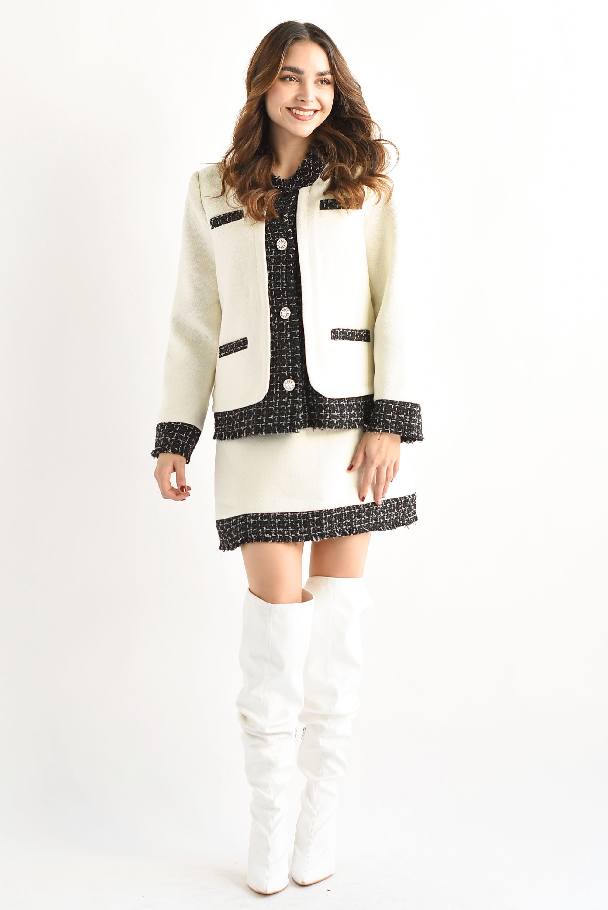 Set Falda y Blazer filo tweed Ivory