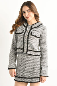 Fashion Styled Set de Falda y Blazer tweed filos Negro