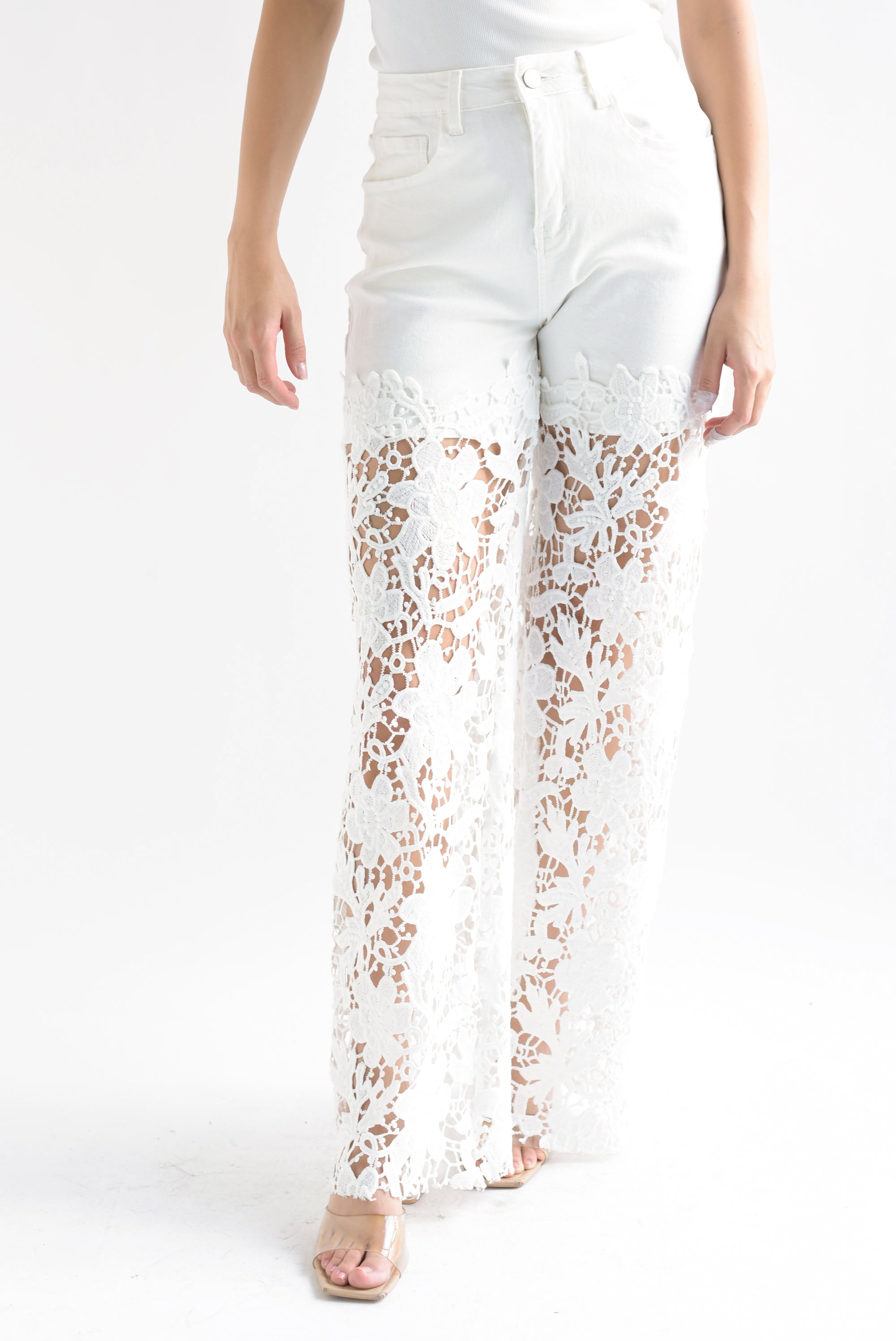 Jeans piernas encaje Denim Blanco