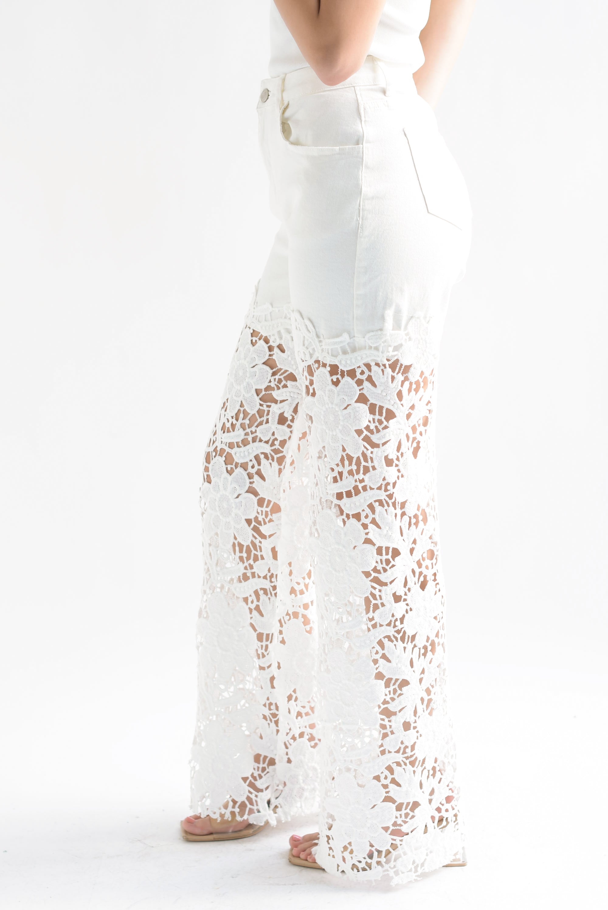 Jeans piernas encaje Denim Blanco