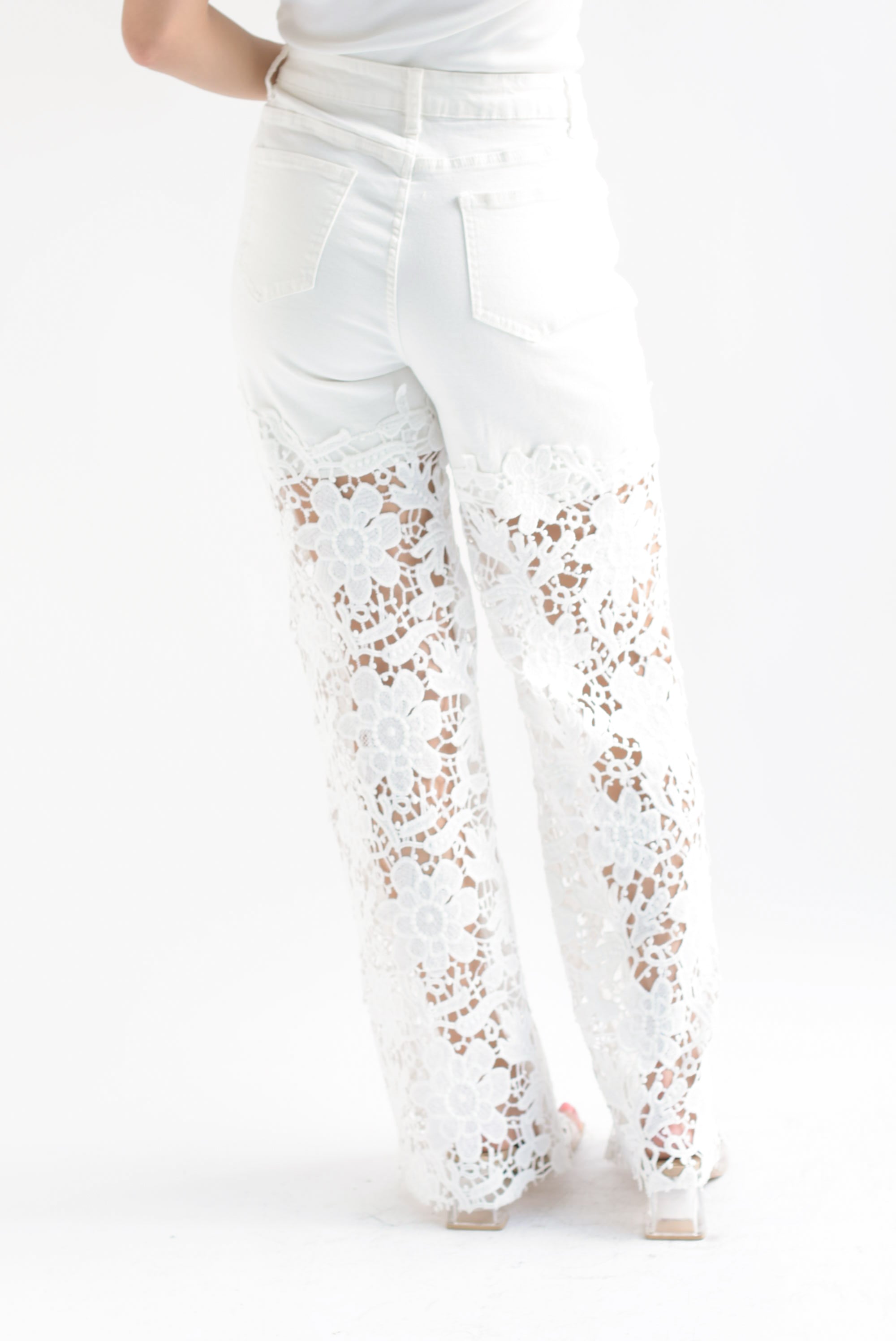 Jeans piernas encaje Denim Blanco