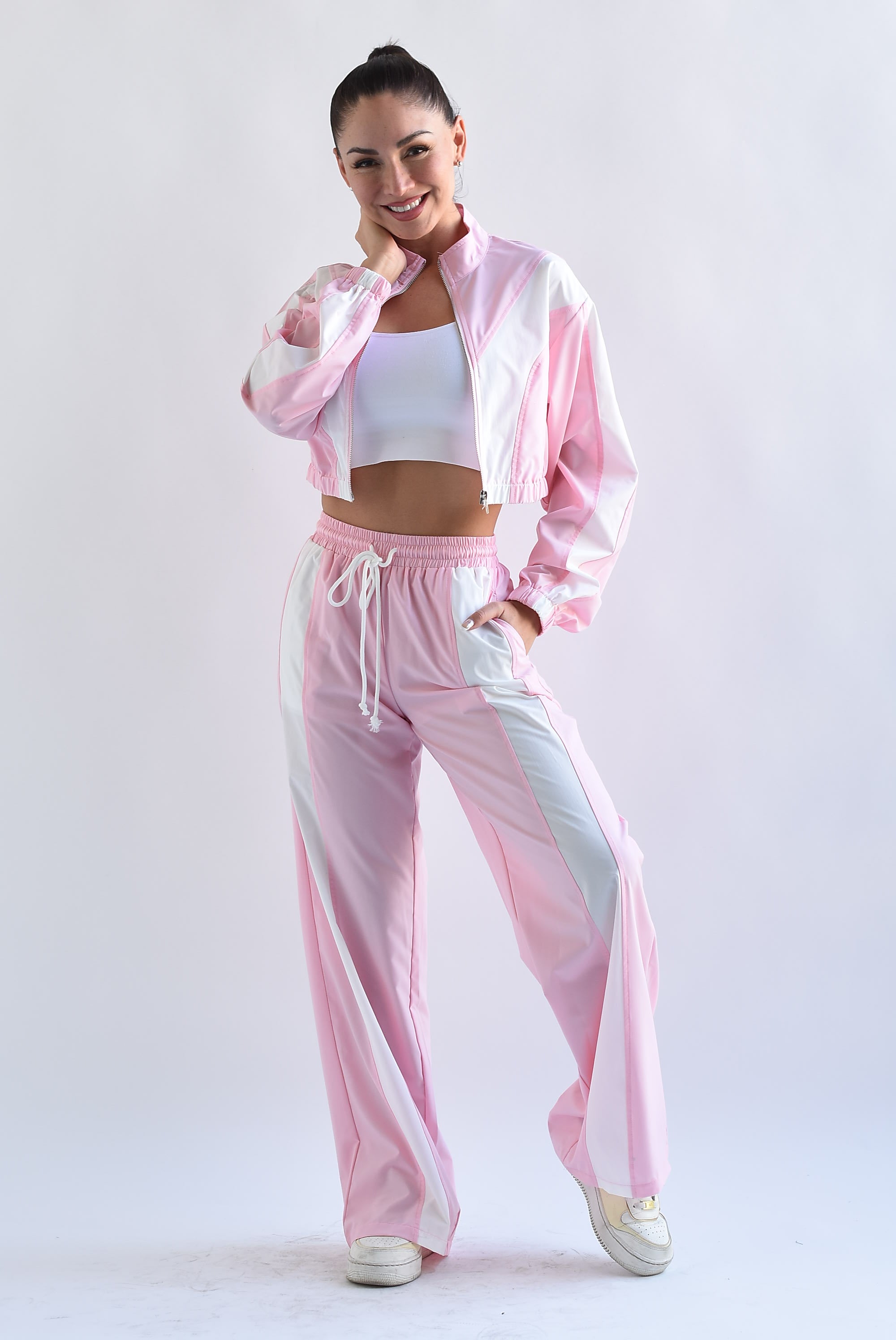 Set Pantalón y Chamarra franjas Rosa Baby