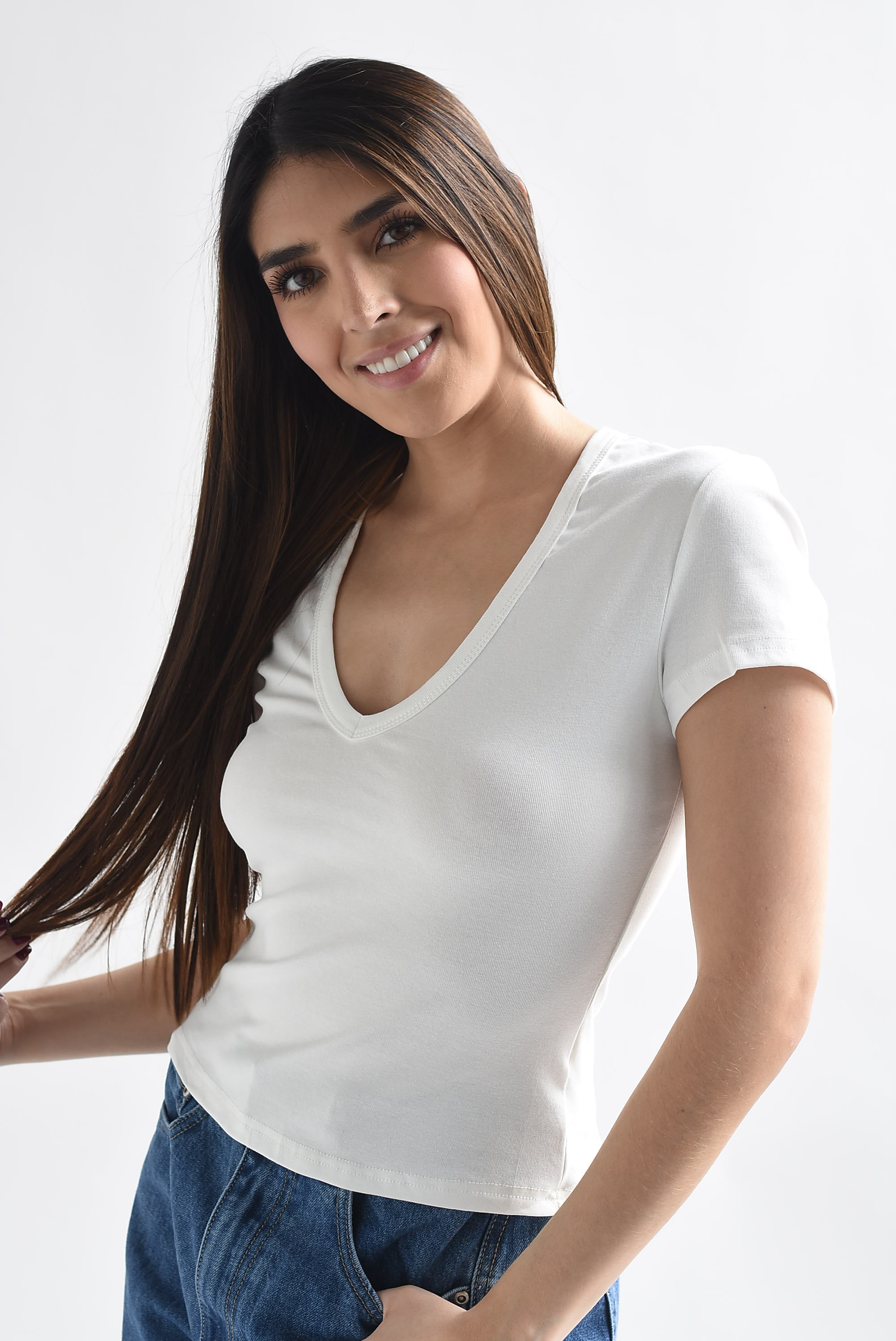 T-Shirt crop cuello V
