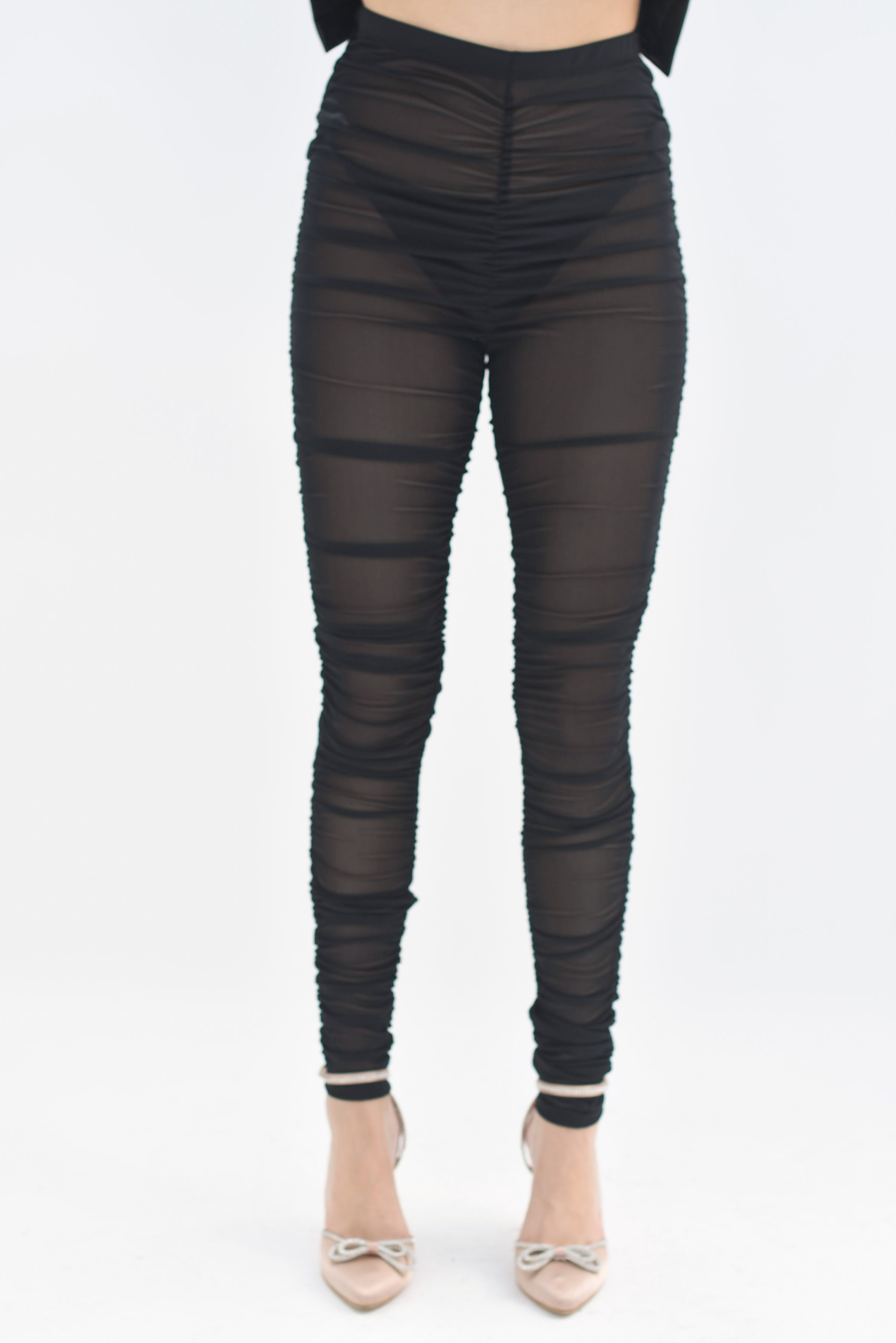 Leggings drapeados mesh Negro