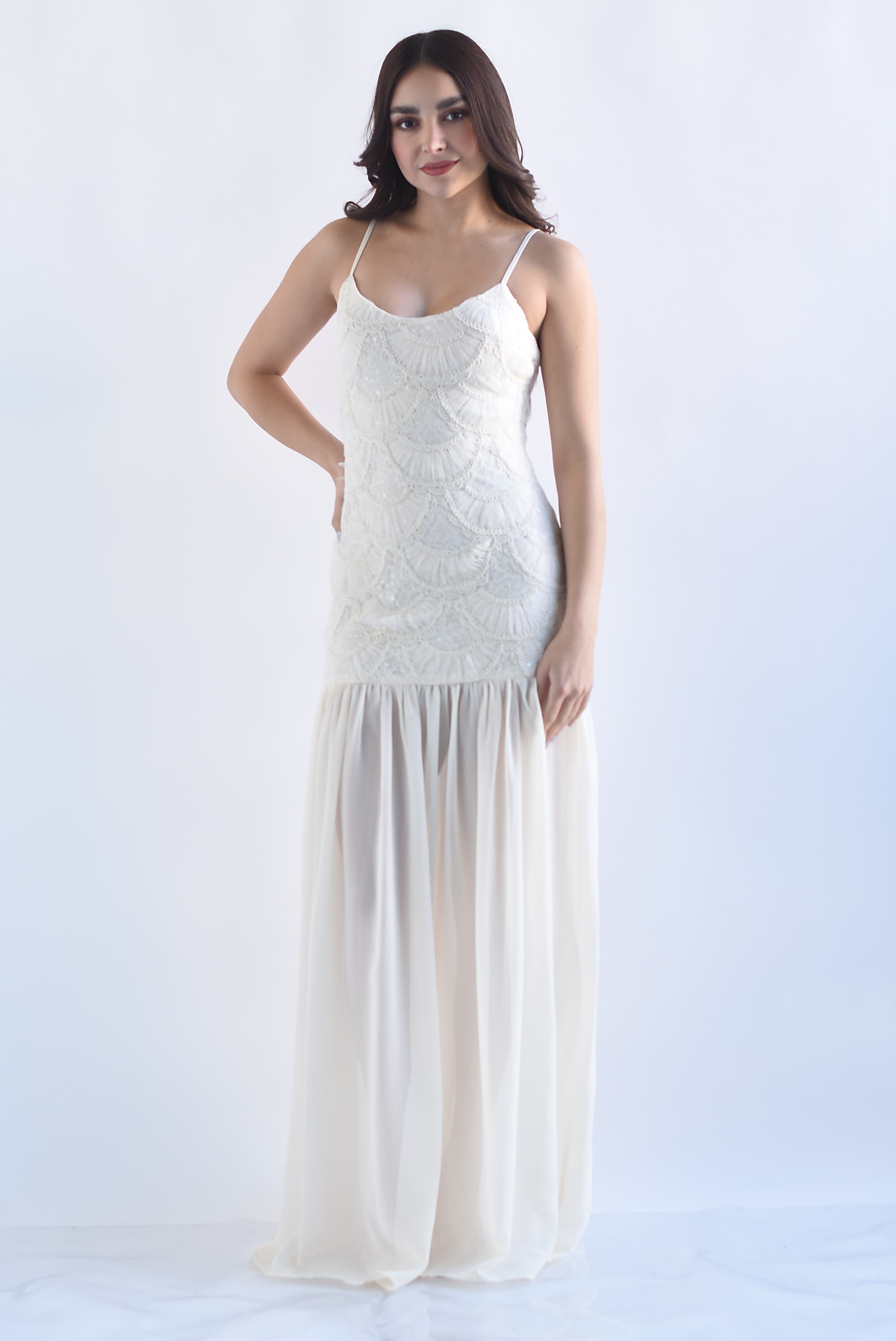 Vestido torso largo bordado