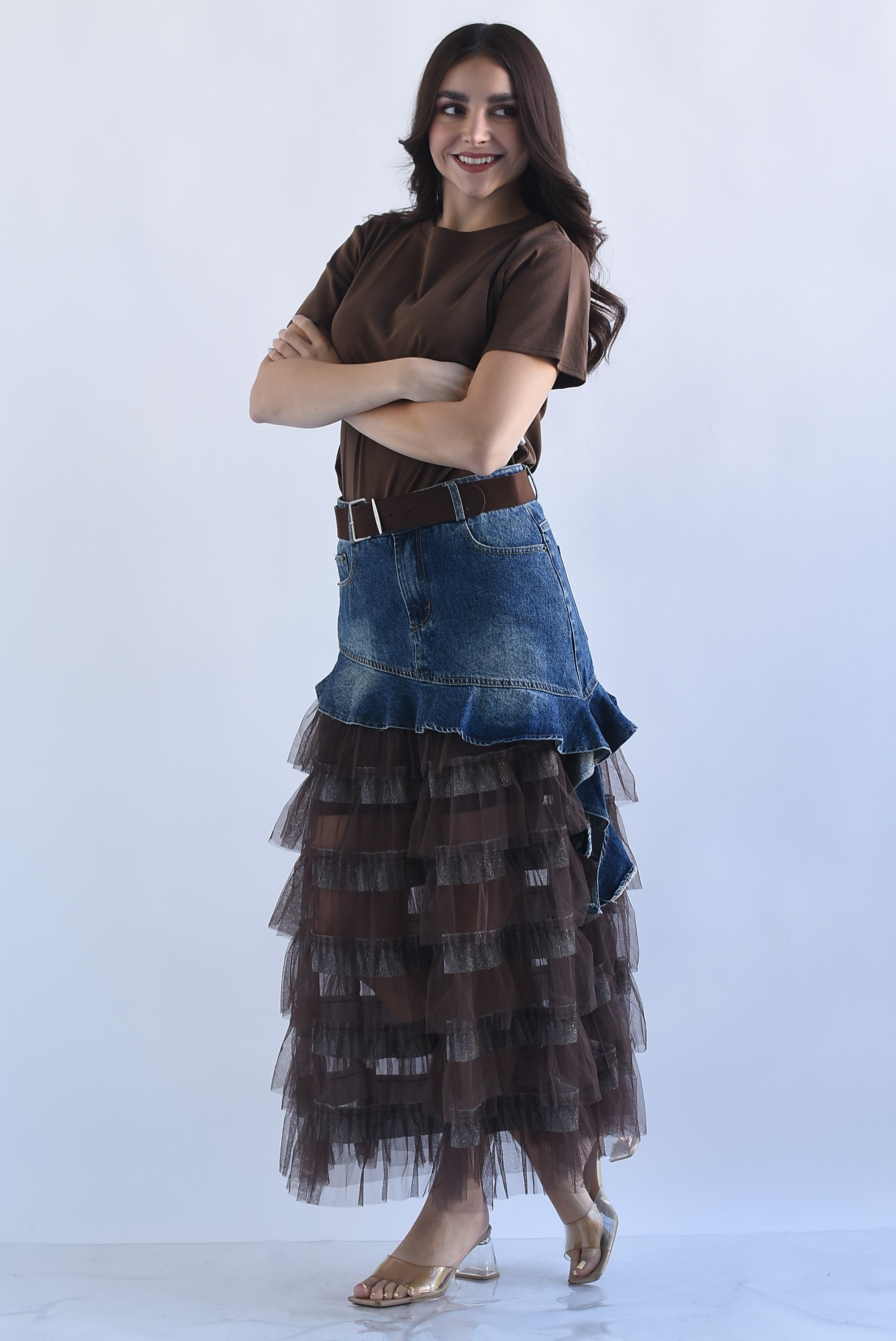 Falda olanes tulle pretina denim Espresso