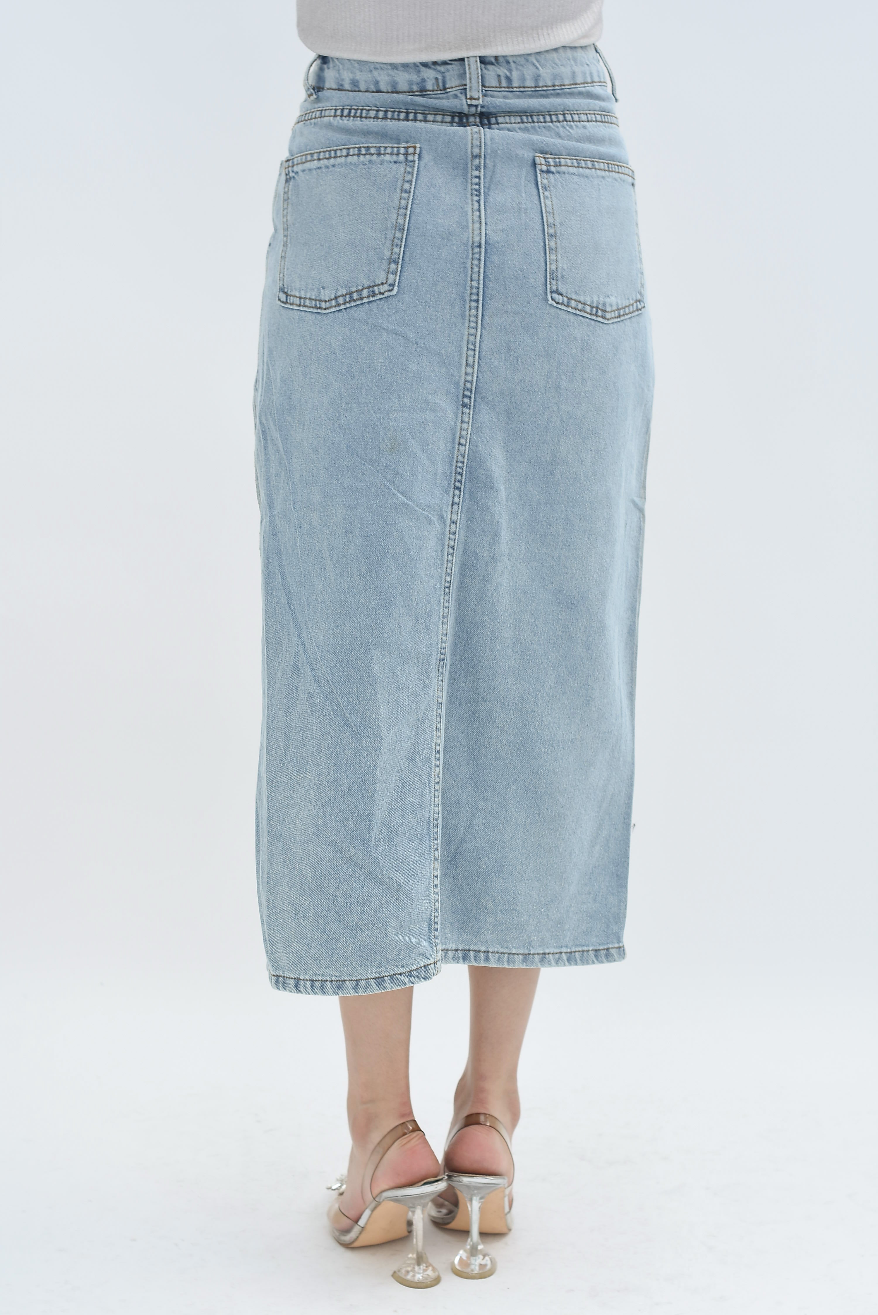Falda foil denim  abertura Plata