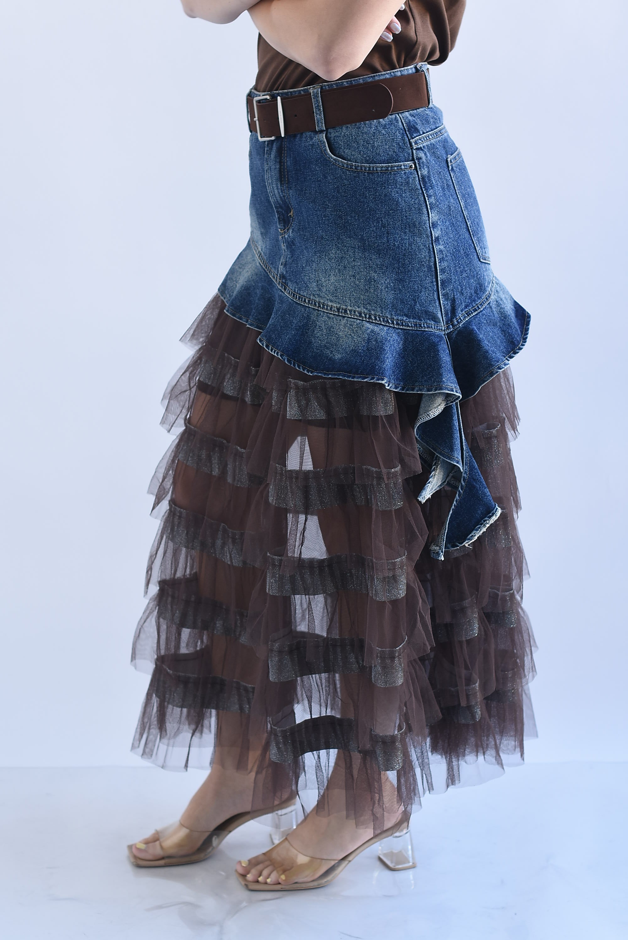 Falda olanes tulle pretina denim Espresso