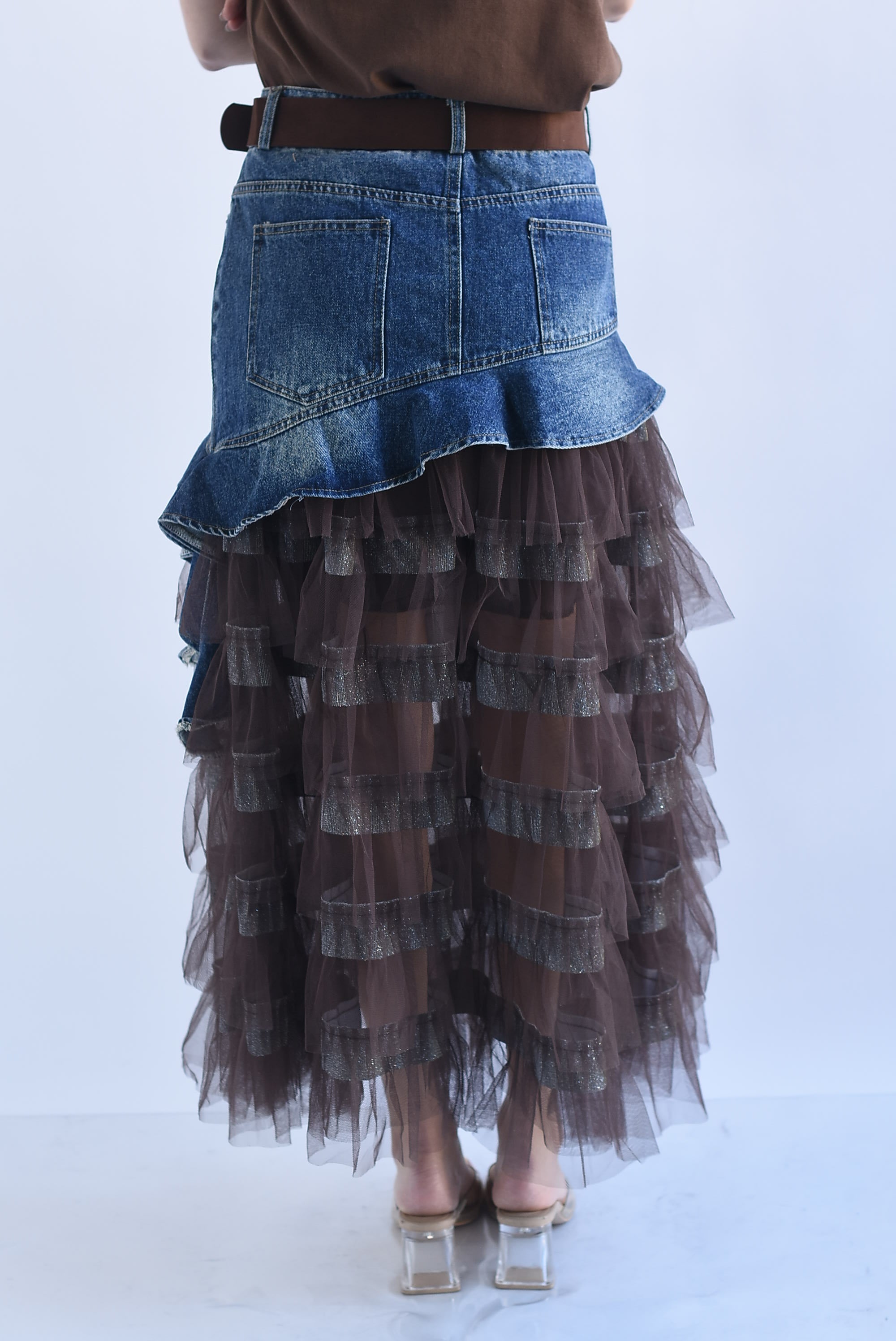 Falda olanes tulle pretina denim Espresso