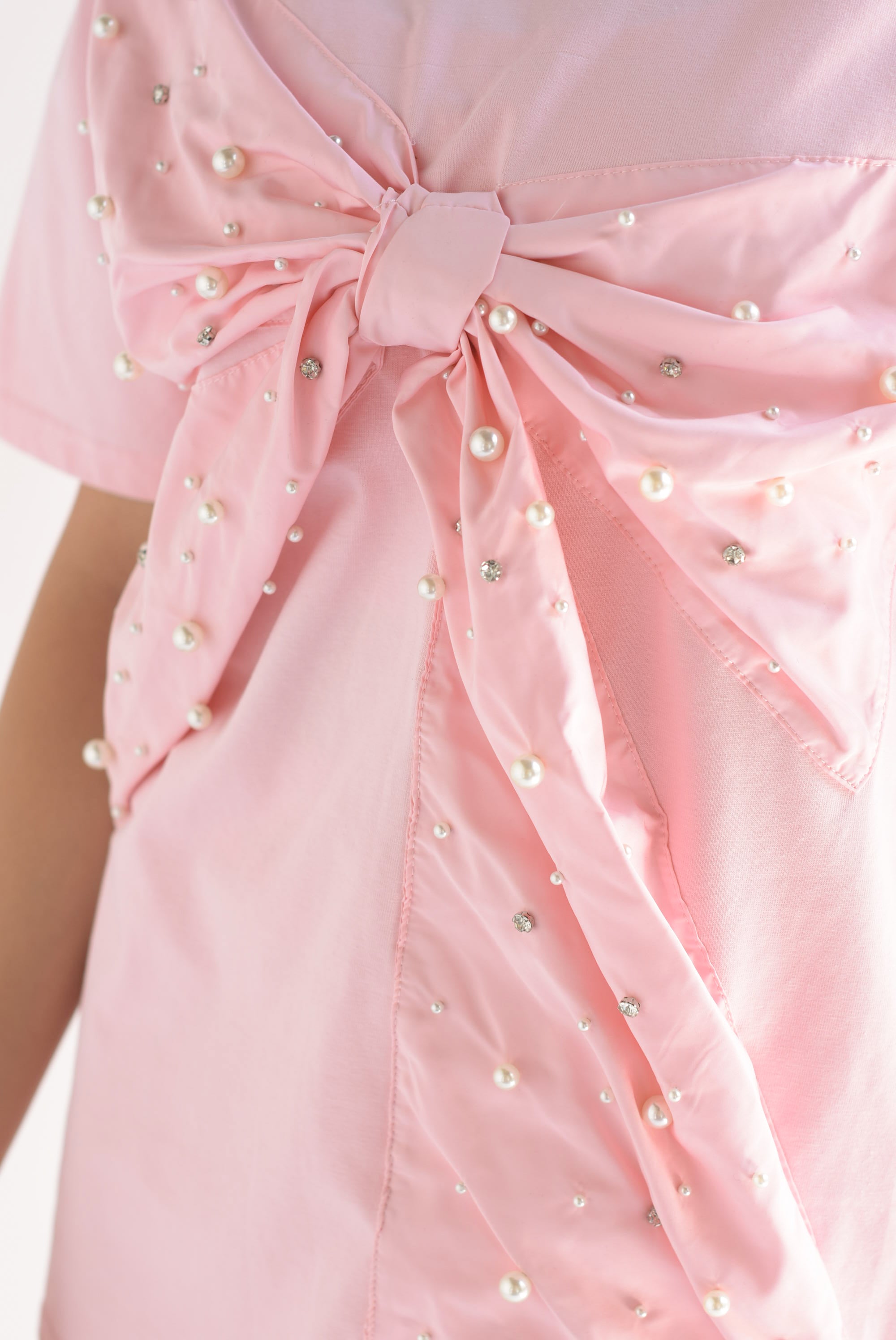 T-Shirt maxi moño perlas Rosa