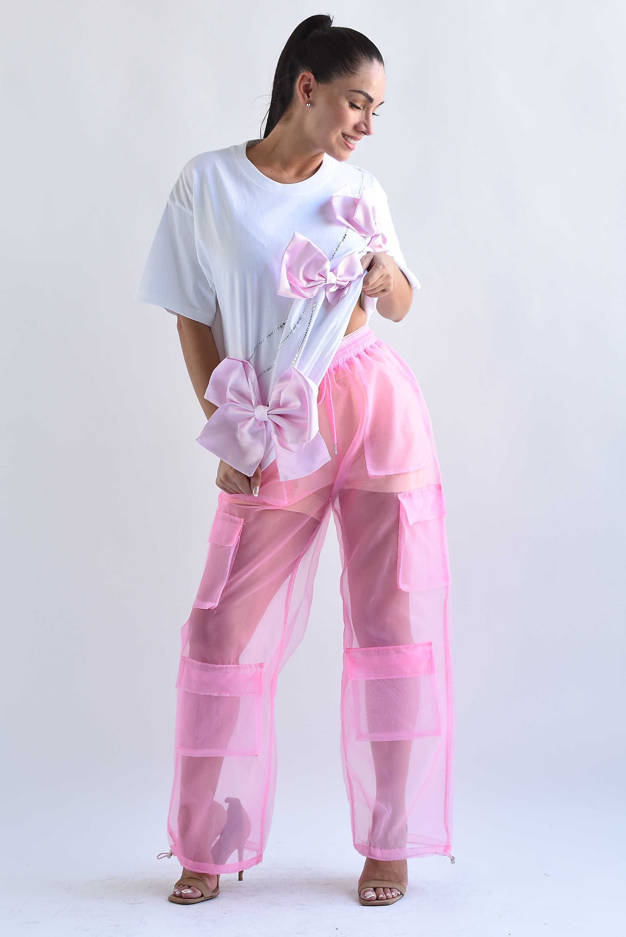 Pantalón cargo transparencia Rosa Bubblegum