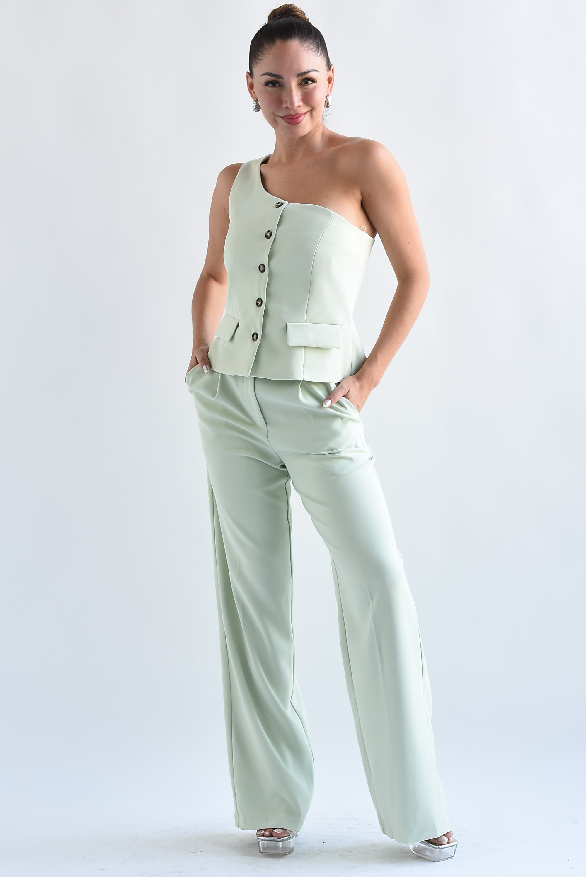 Set Pantalón y chaleco asimétrico Verde Menta