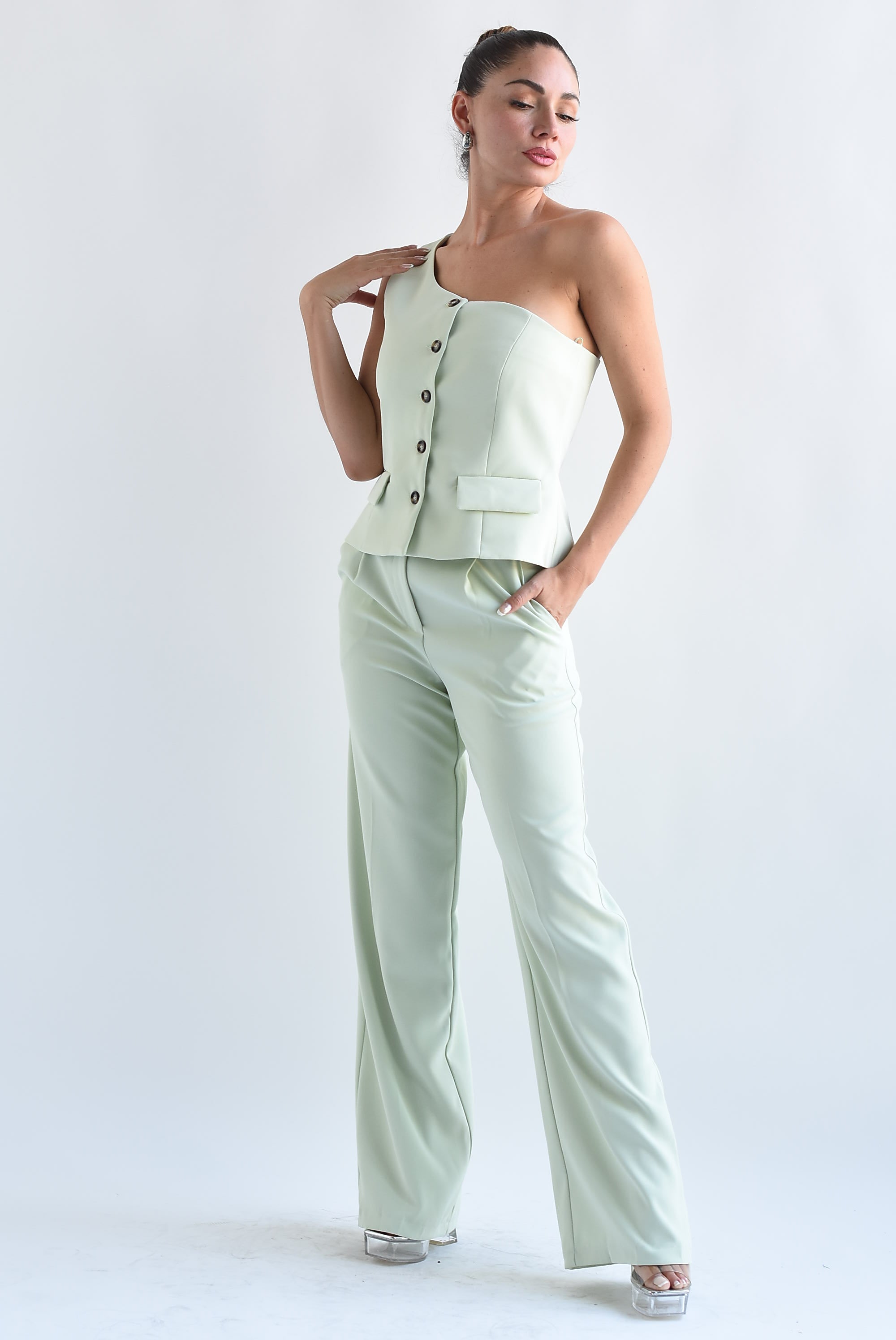 Set Pantalón y chaleco asimétrico Verde Menta