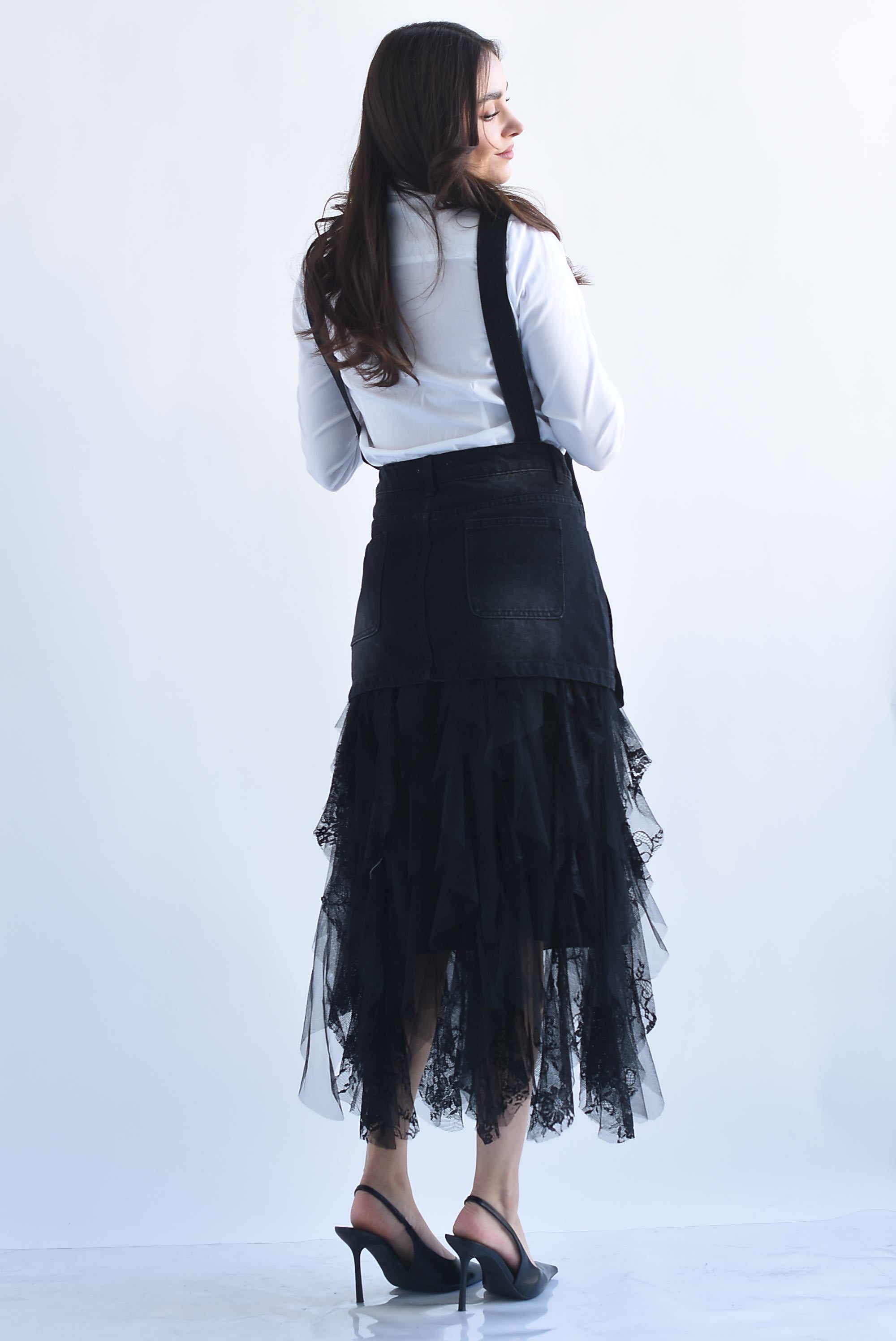 Falda tulle con falda denim en sobreposición