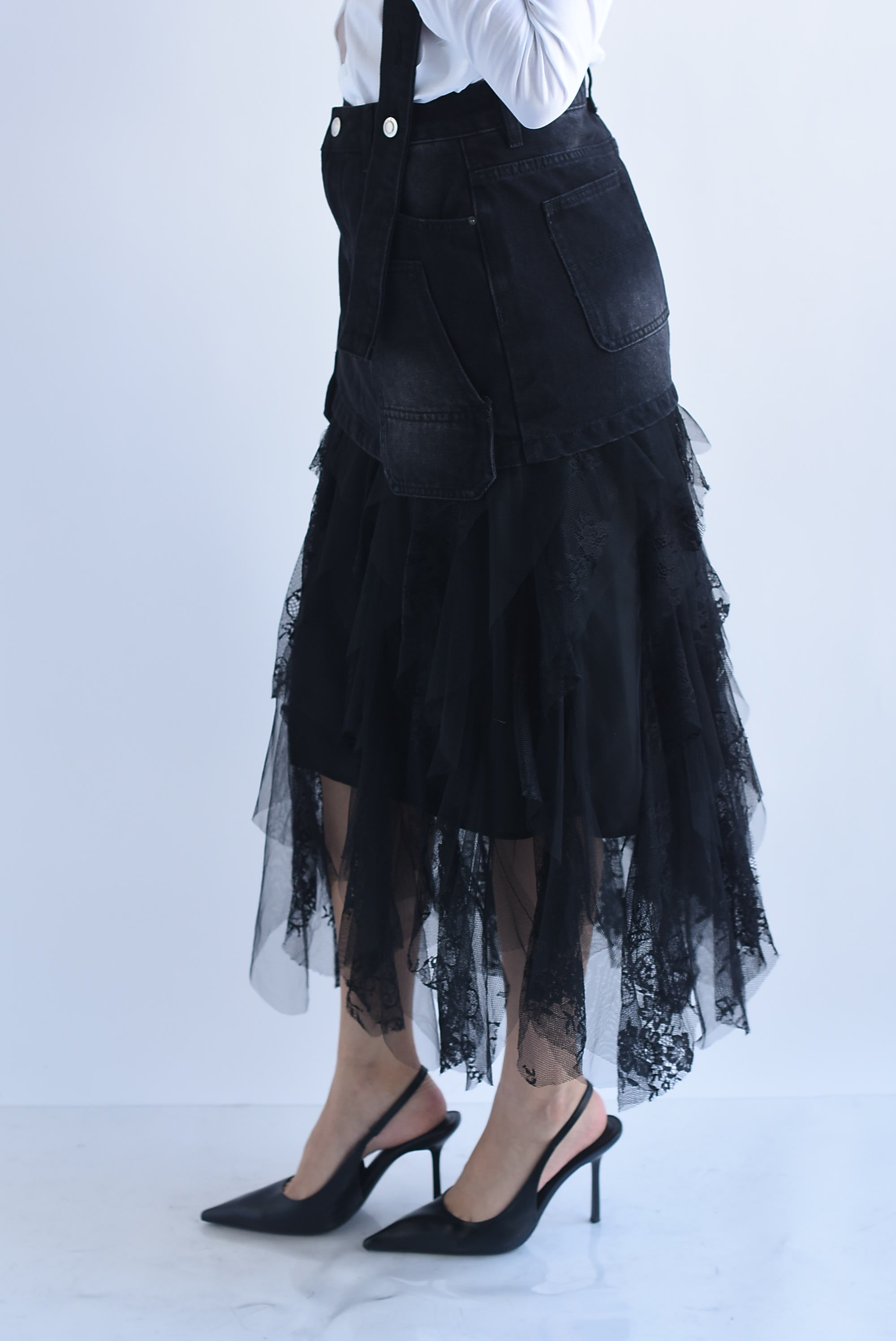 Falda tulle con falda denim en sobreposición