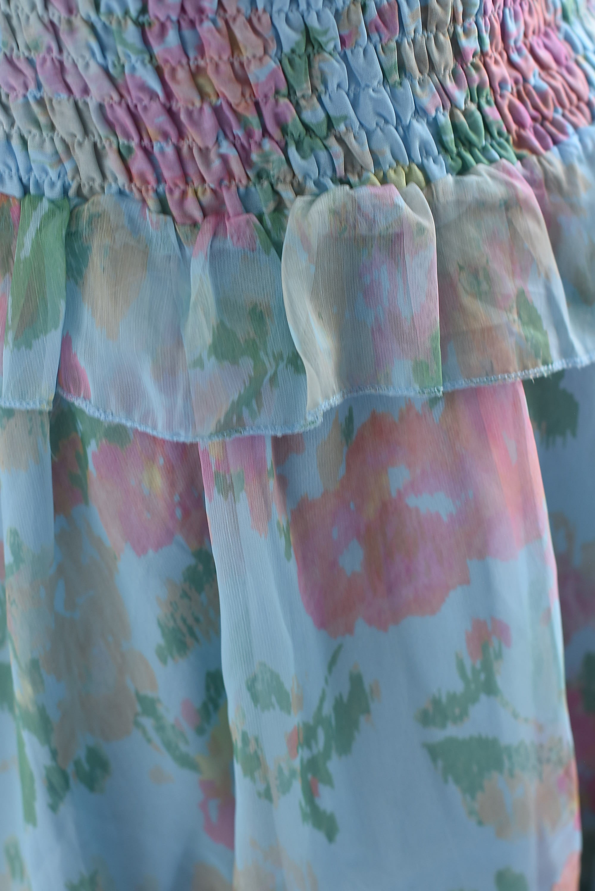 Set Falda y Blusa elástico flores Azul Baby
