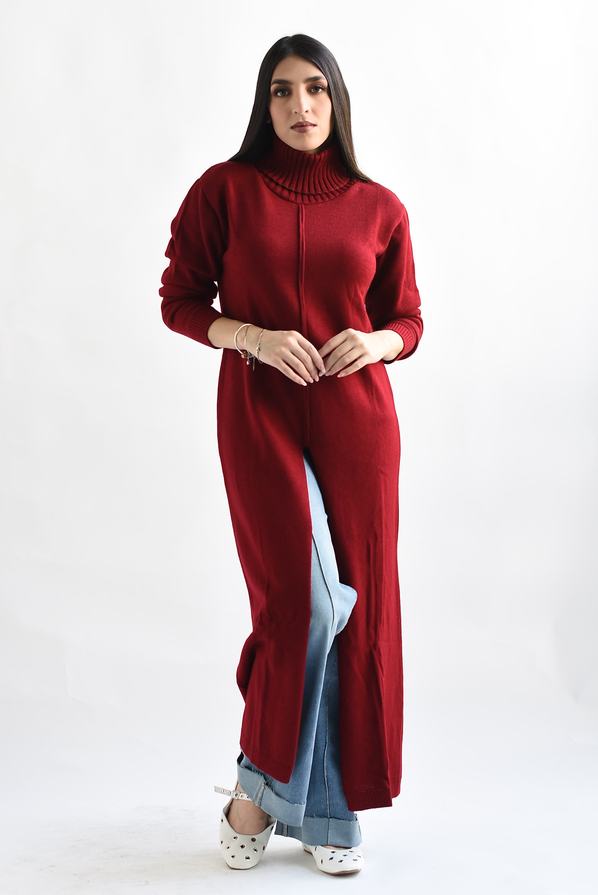 Sweater Maxi cuello Cherry Red