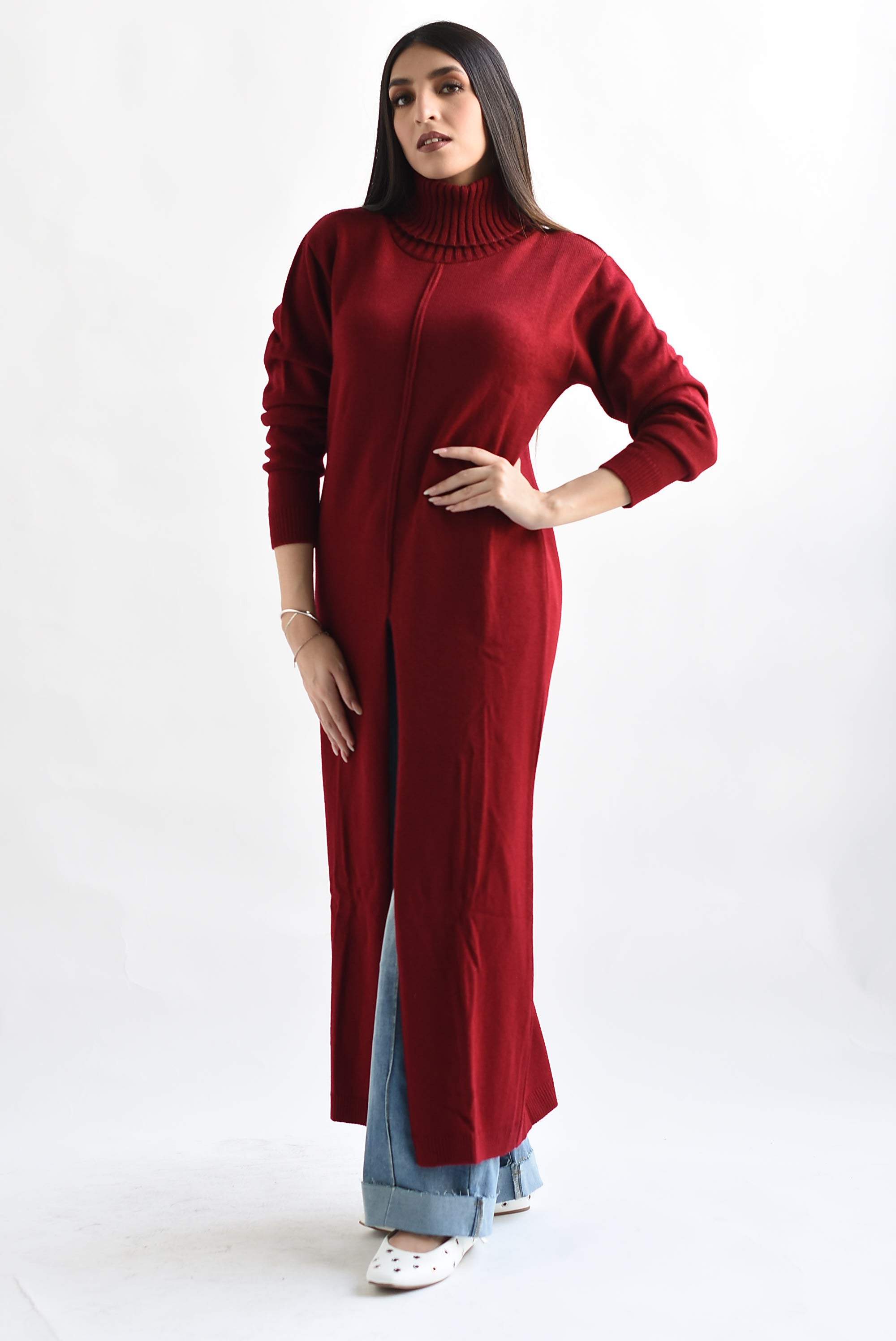 Sweater Maxi cuello Cherry Red