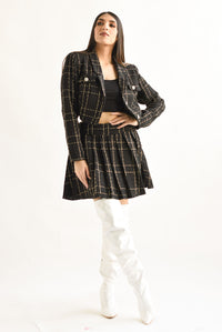 Fashion Styled Set Falda tablas y Blazer tweed Negro