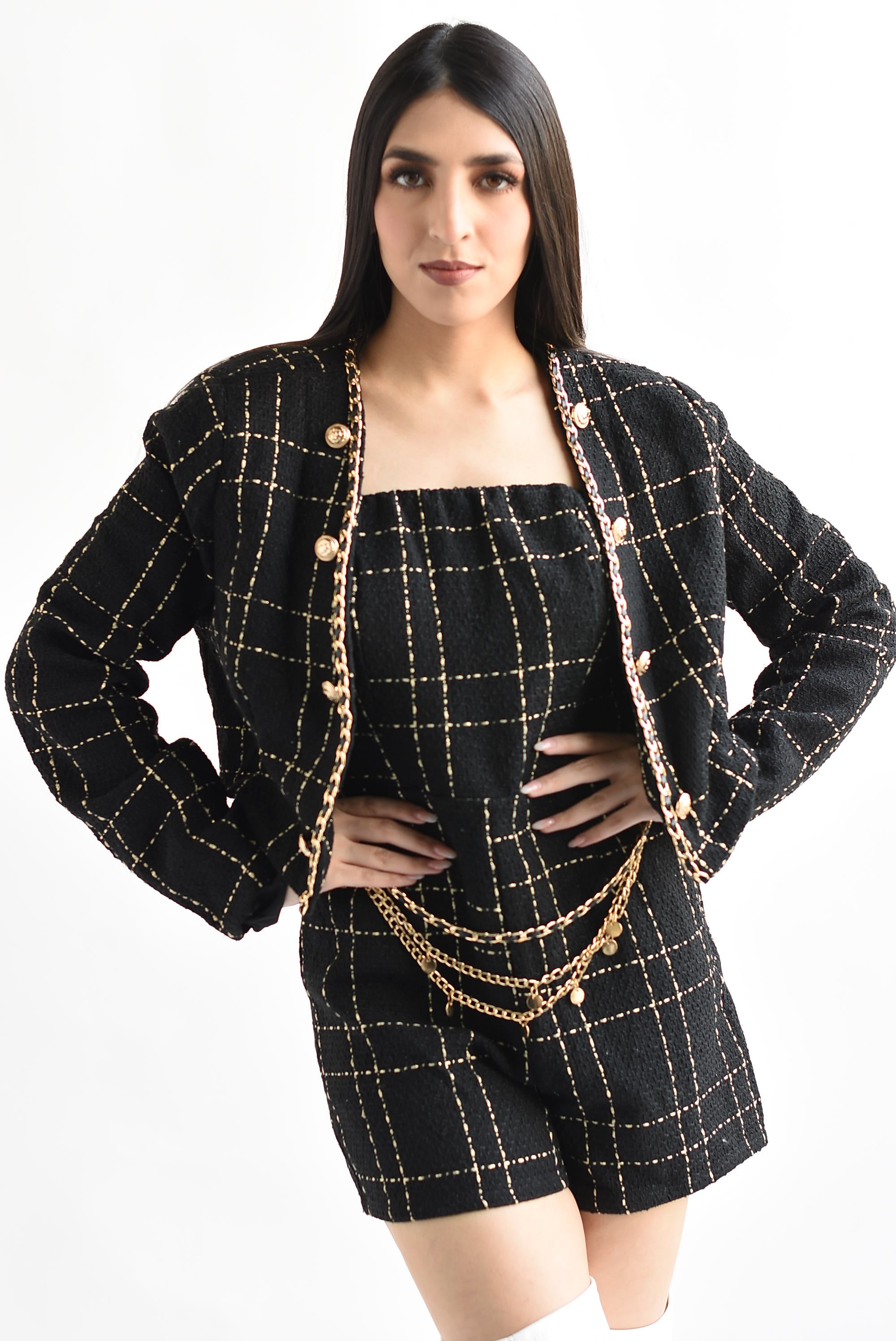 Set Romper y Blazer tweed Negro