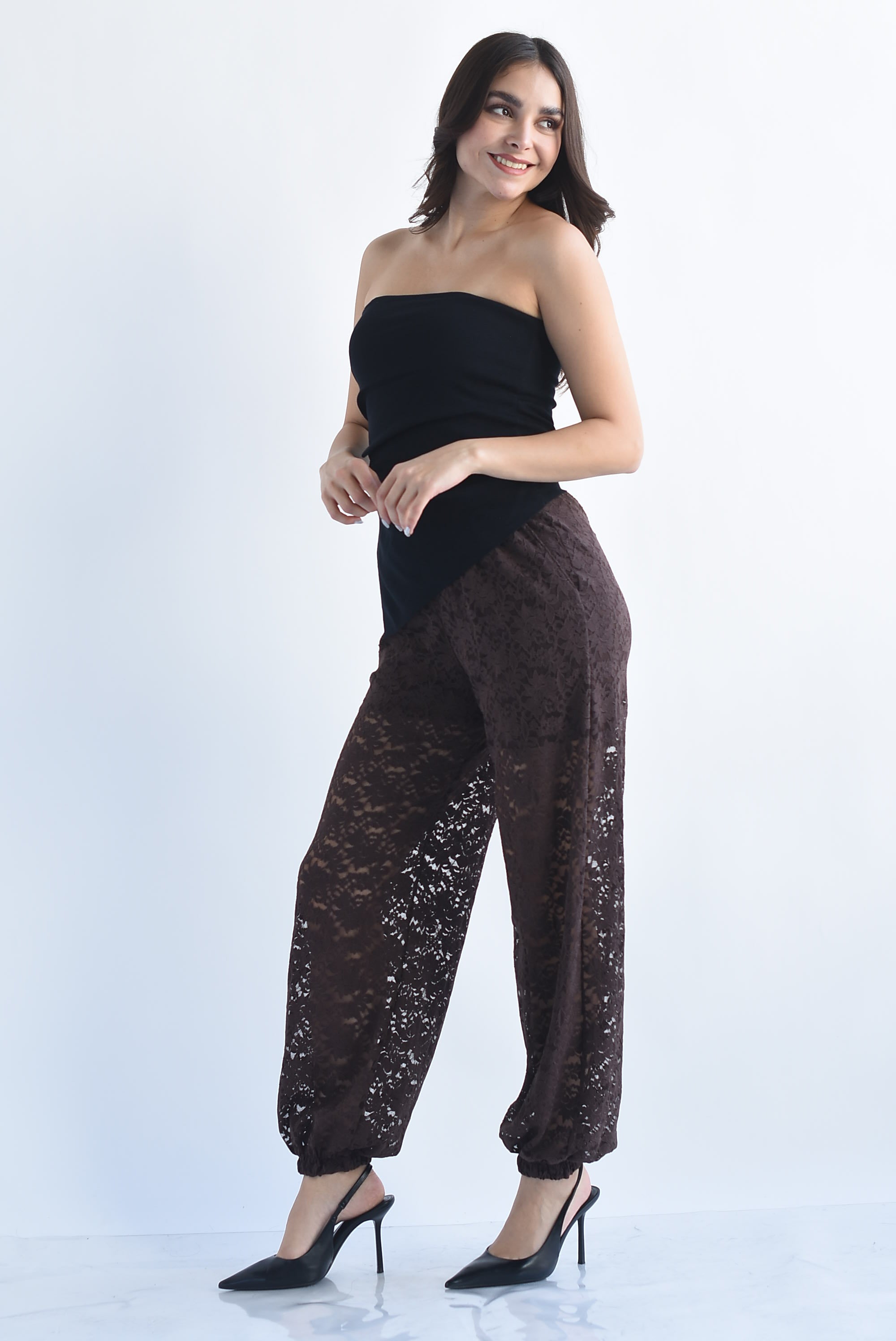 Pantalón globo encaje cintura elástica