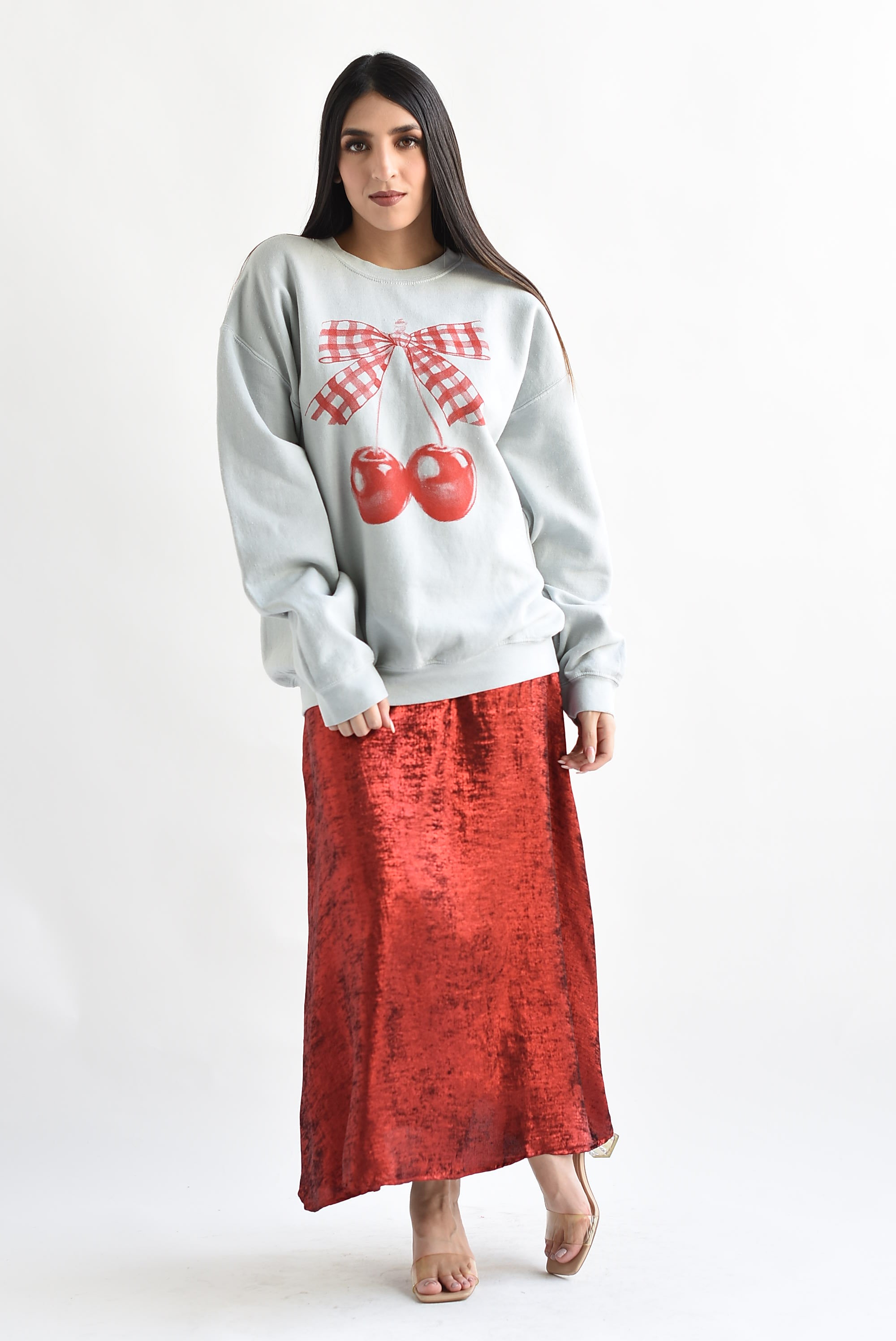 Sudadera oversize Lazo con Cherries Gris