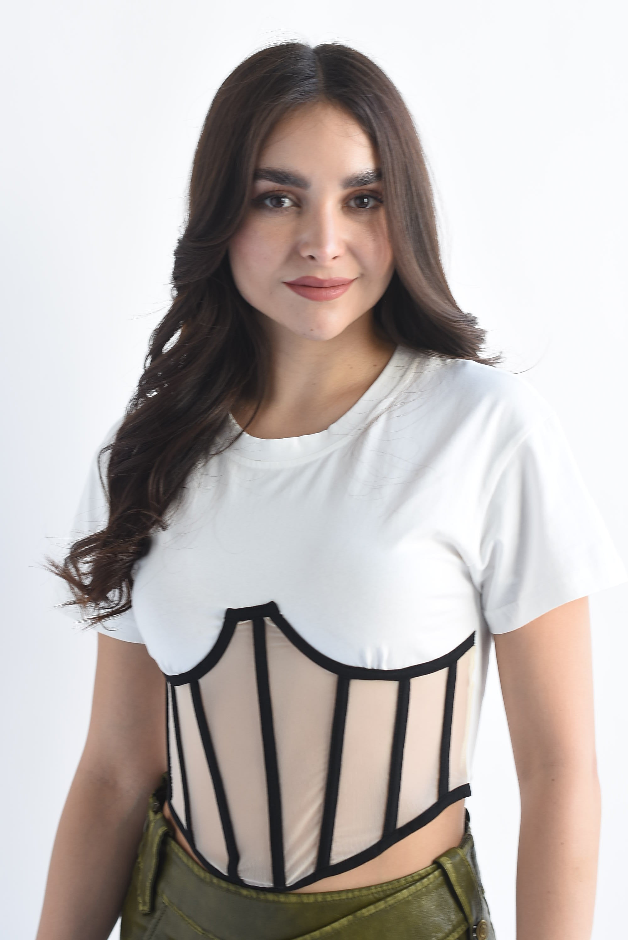 T-Shirt crop corset mesh