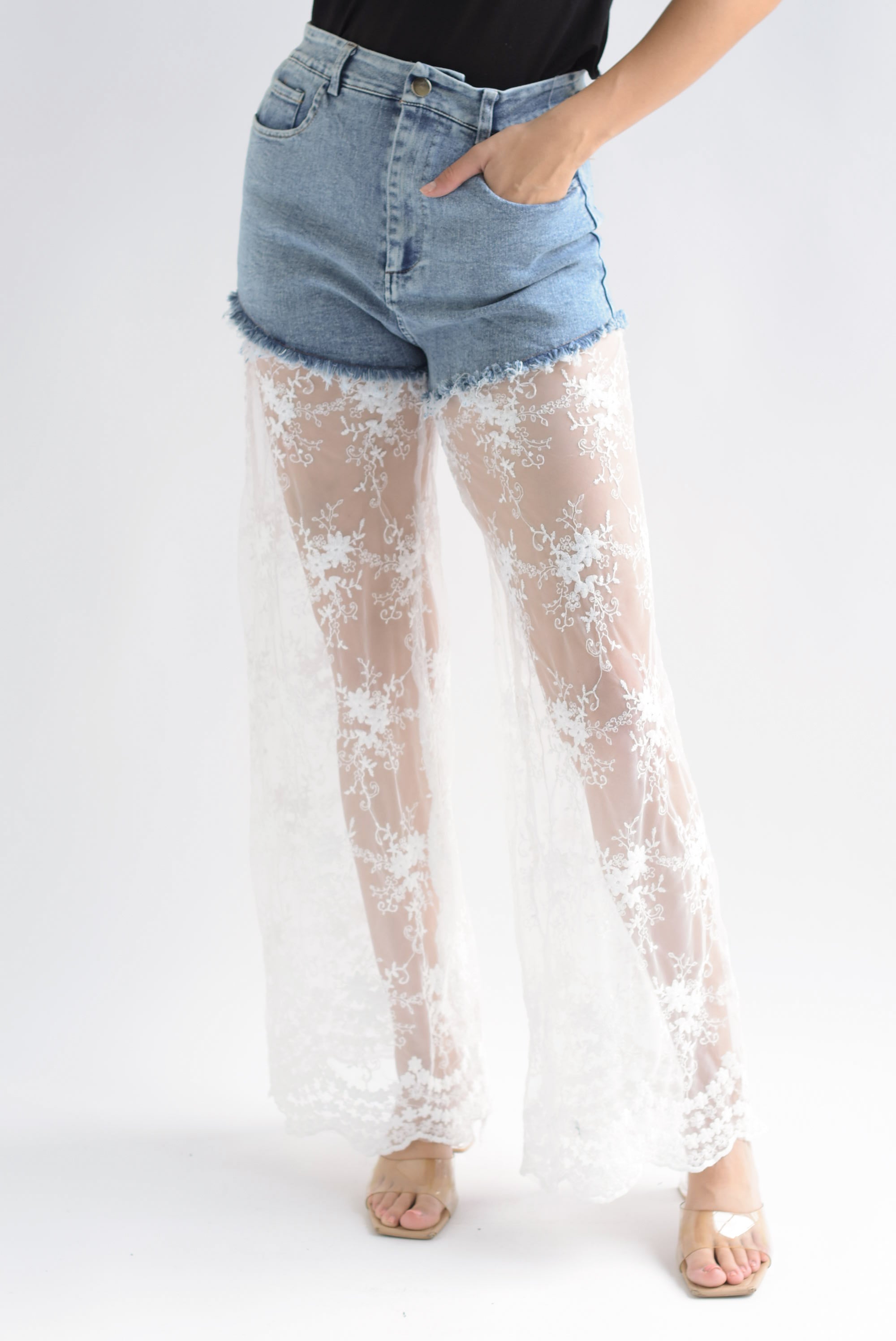 Jeans piernas encaje tulle Denim