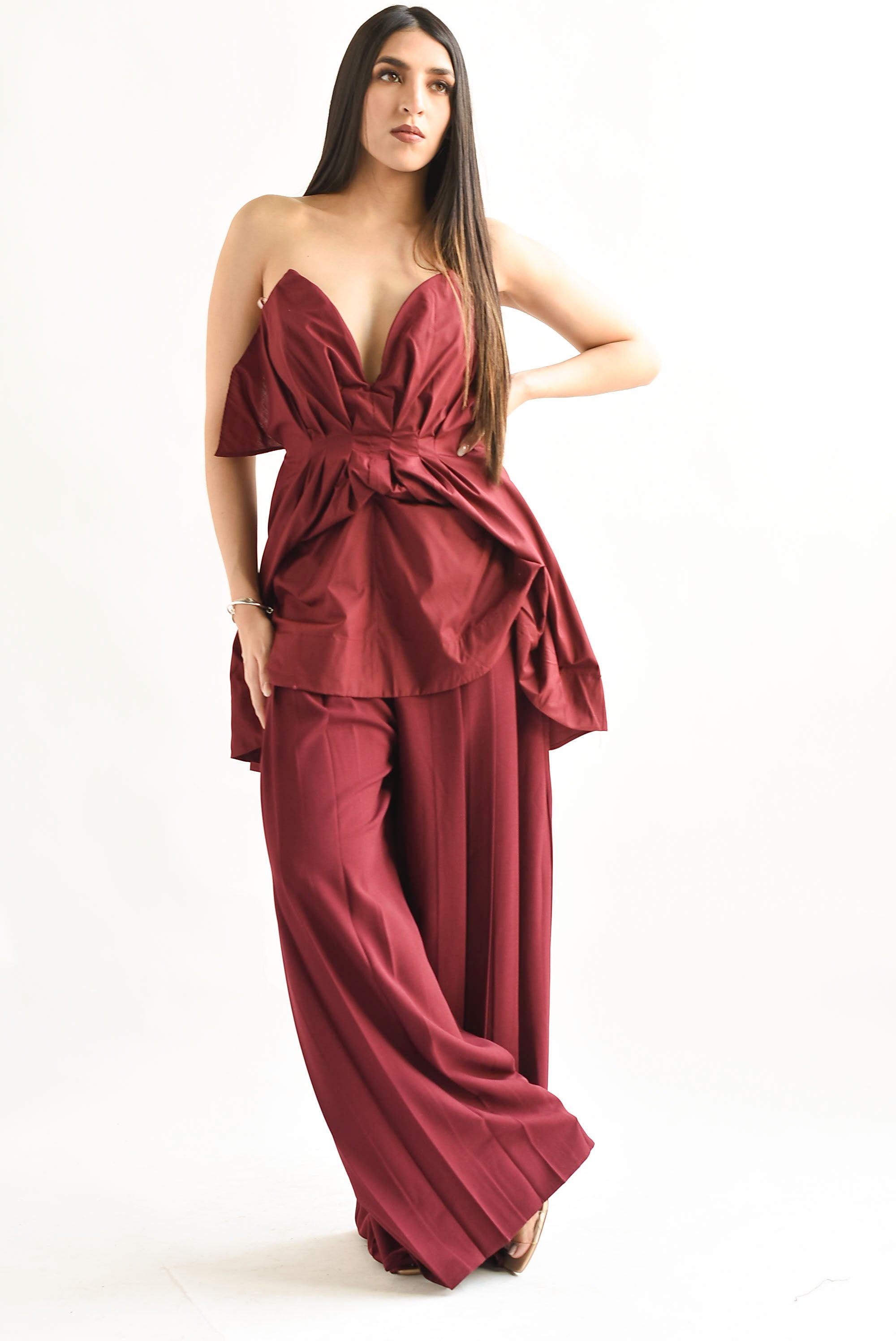 Blusa Strapless drapeado Vino