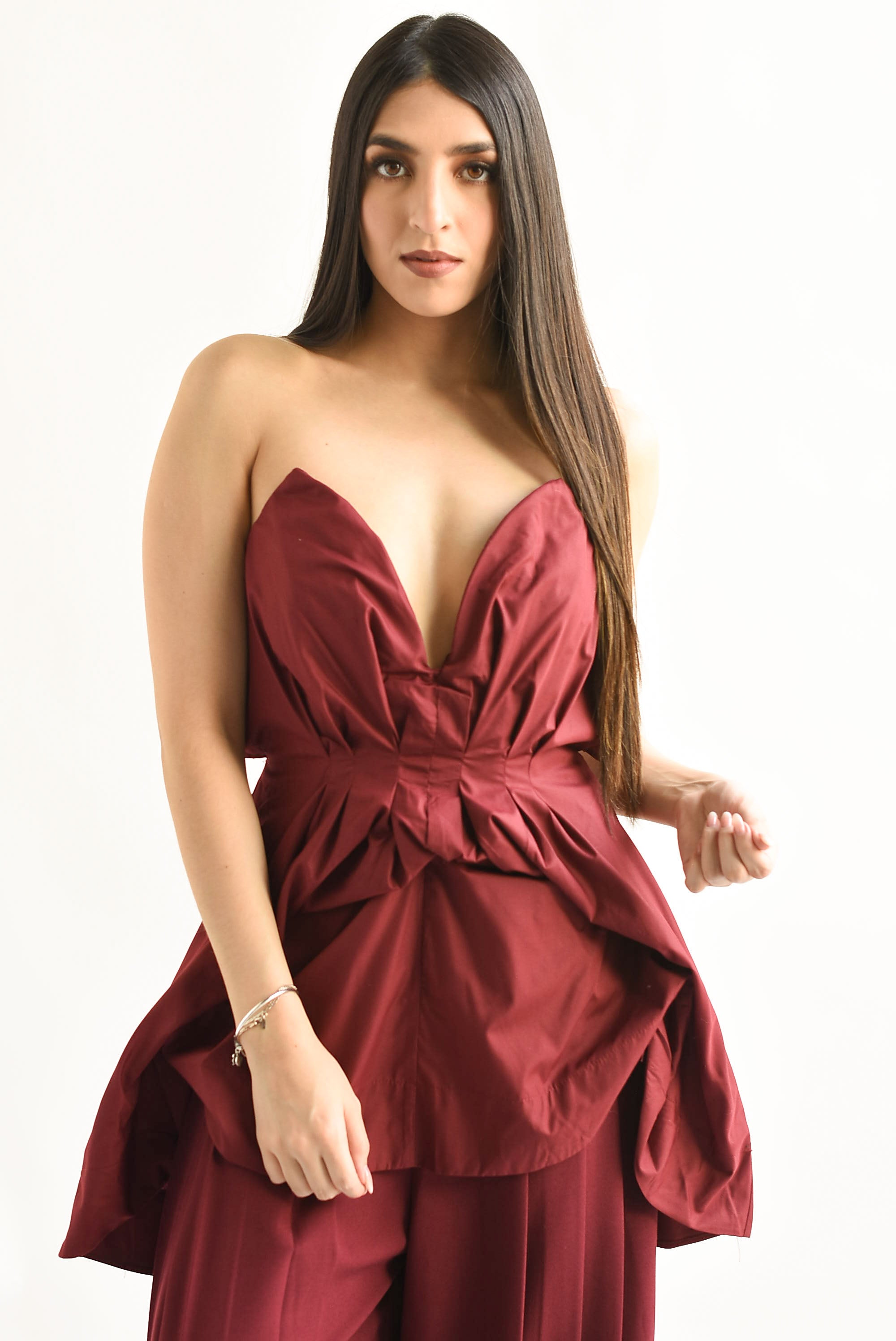 Blusa Strapless drapeado Vino