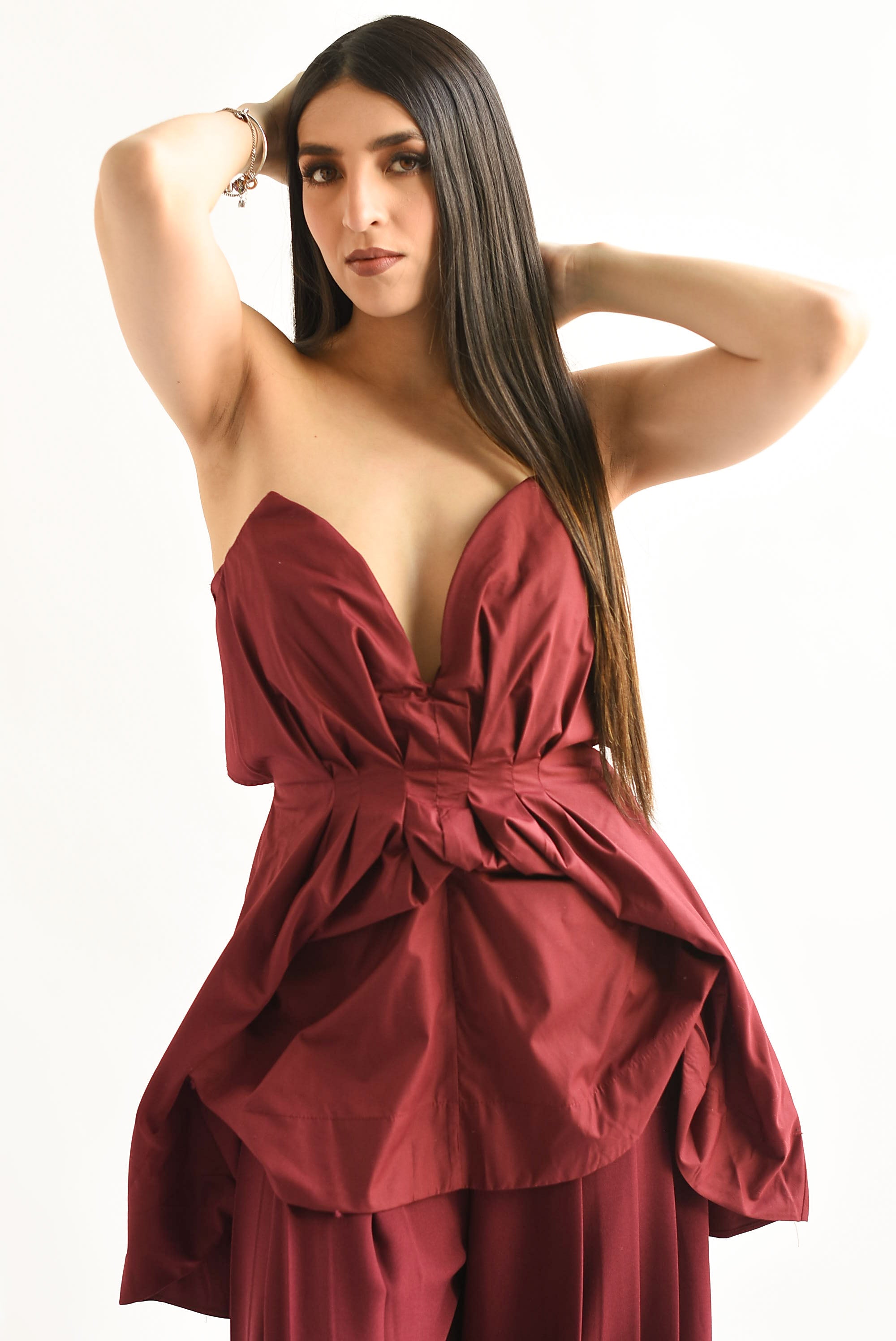 Blusa Strapless drapeado Vino