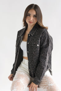 Fashion Styled Shacket brillos Denim Negro