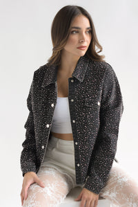 Fashion Styled Shacket brillos Denim Negro